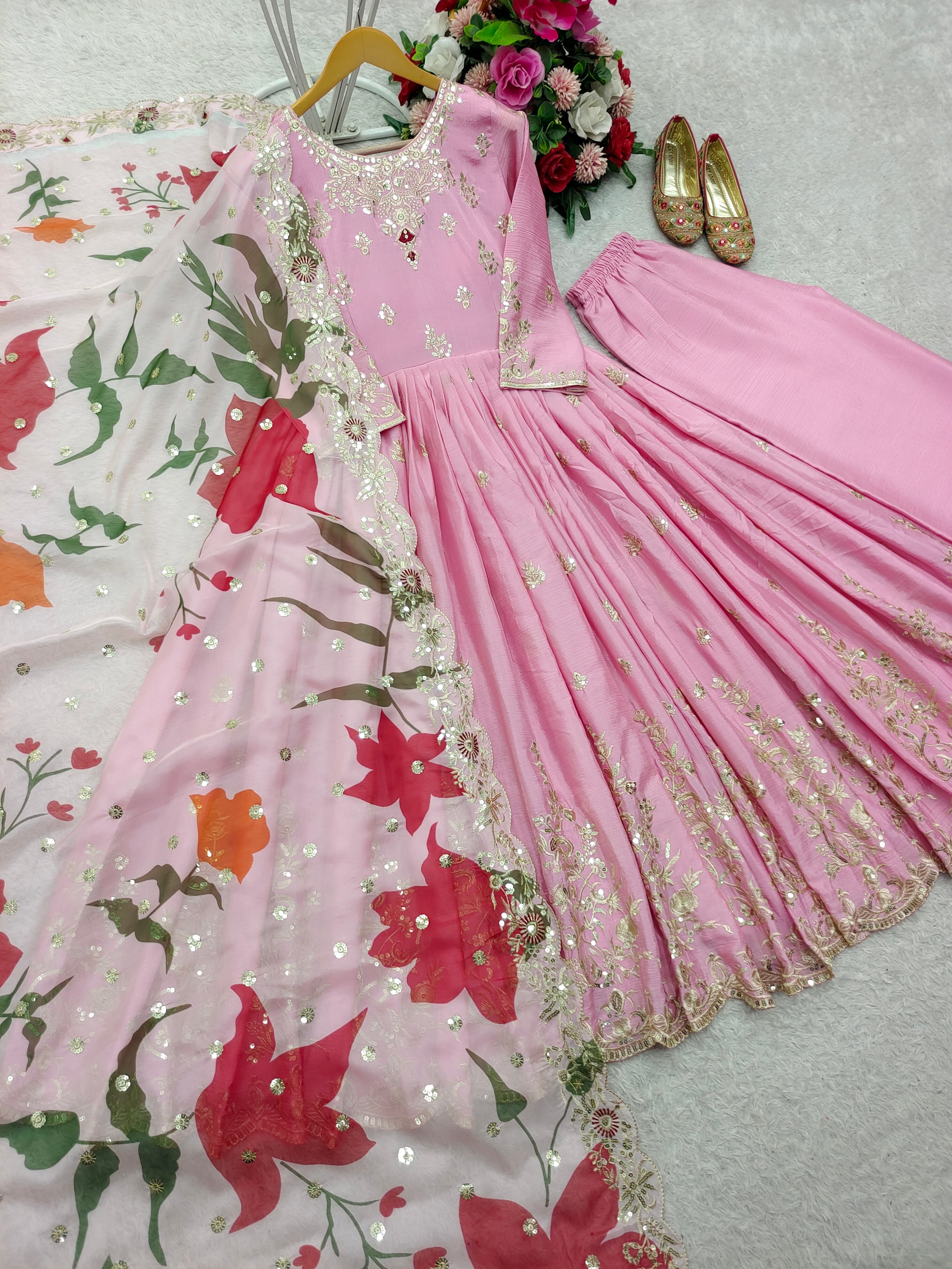 Designer Gown-Pent And Dupatta With Embroidery Sequence Work