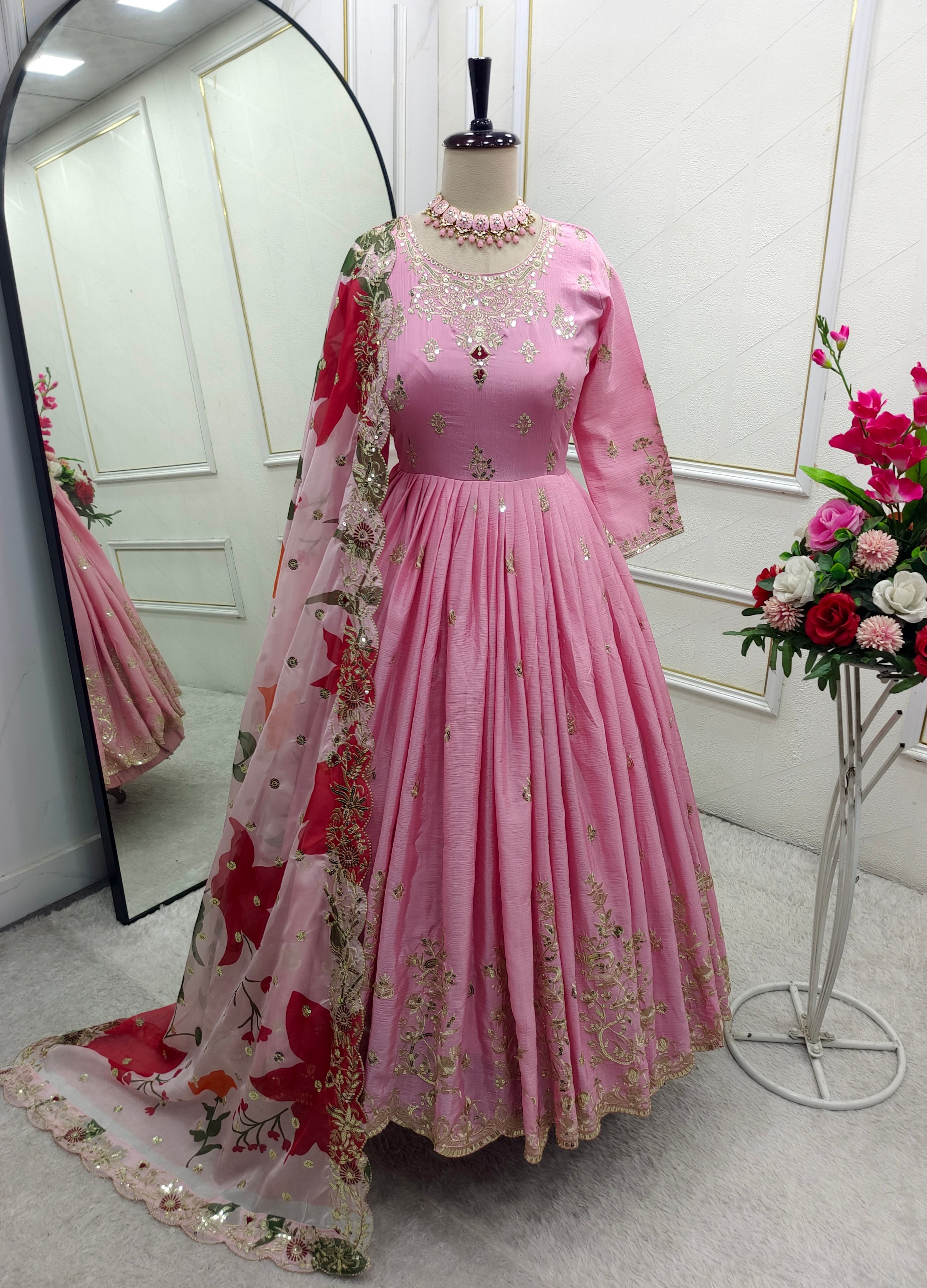 Designer Gown-Pent And Dupatta With Embroidery Sequence Work