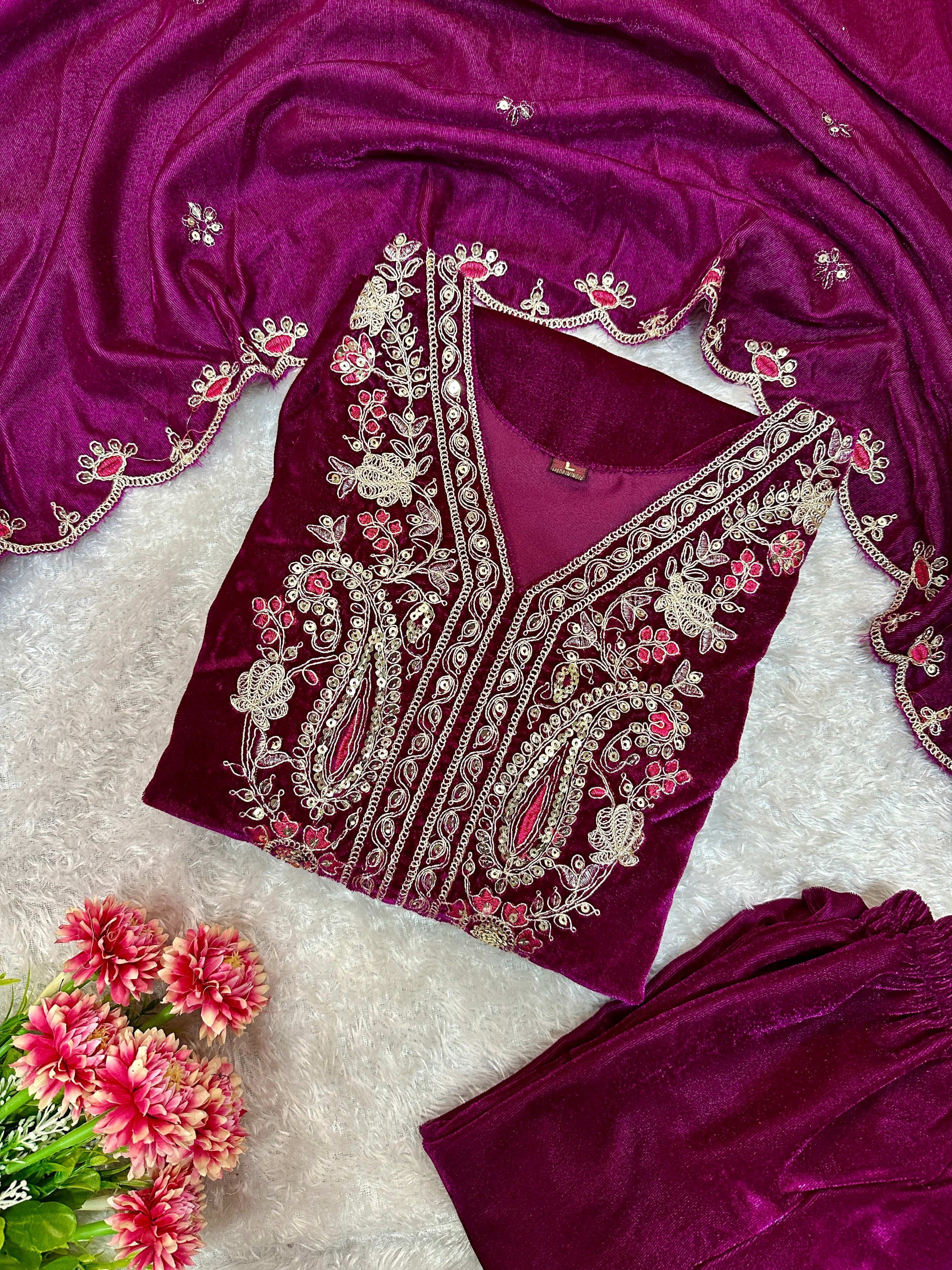 Beautiful Party Wear Top Bottom And Dupatta With Embroidery Work