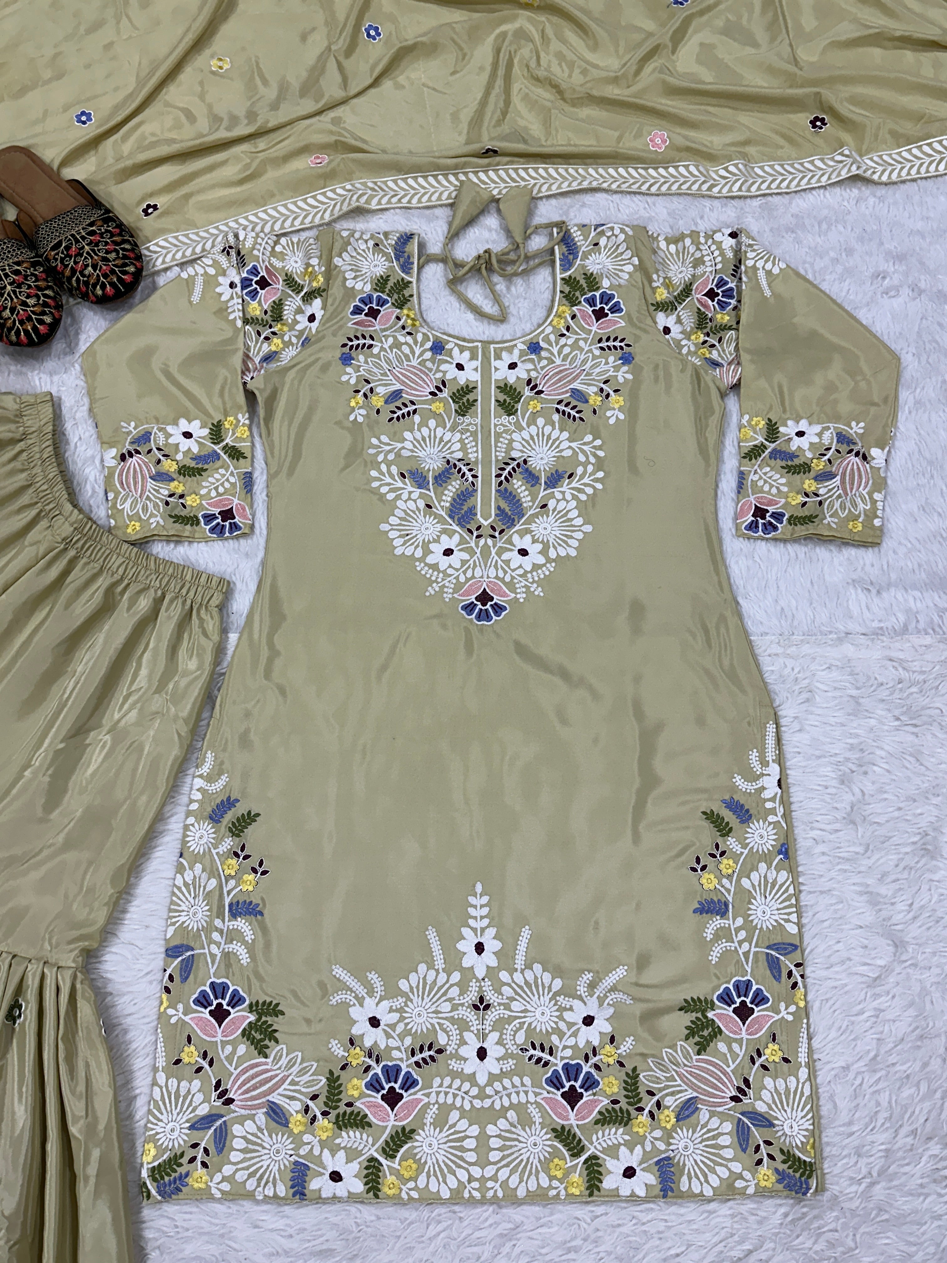 Designer Party Wear Look Top , Sharara Plazzo And Dupatta