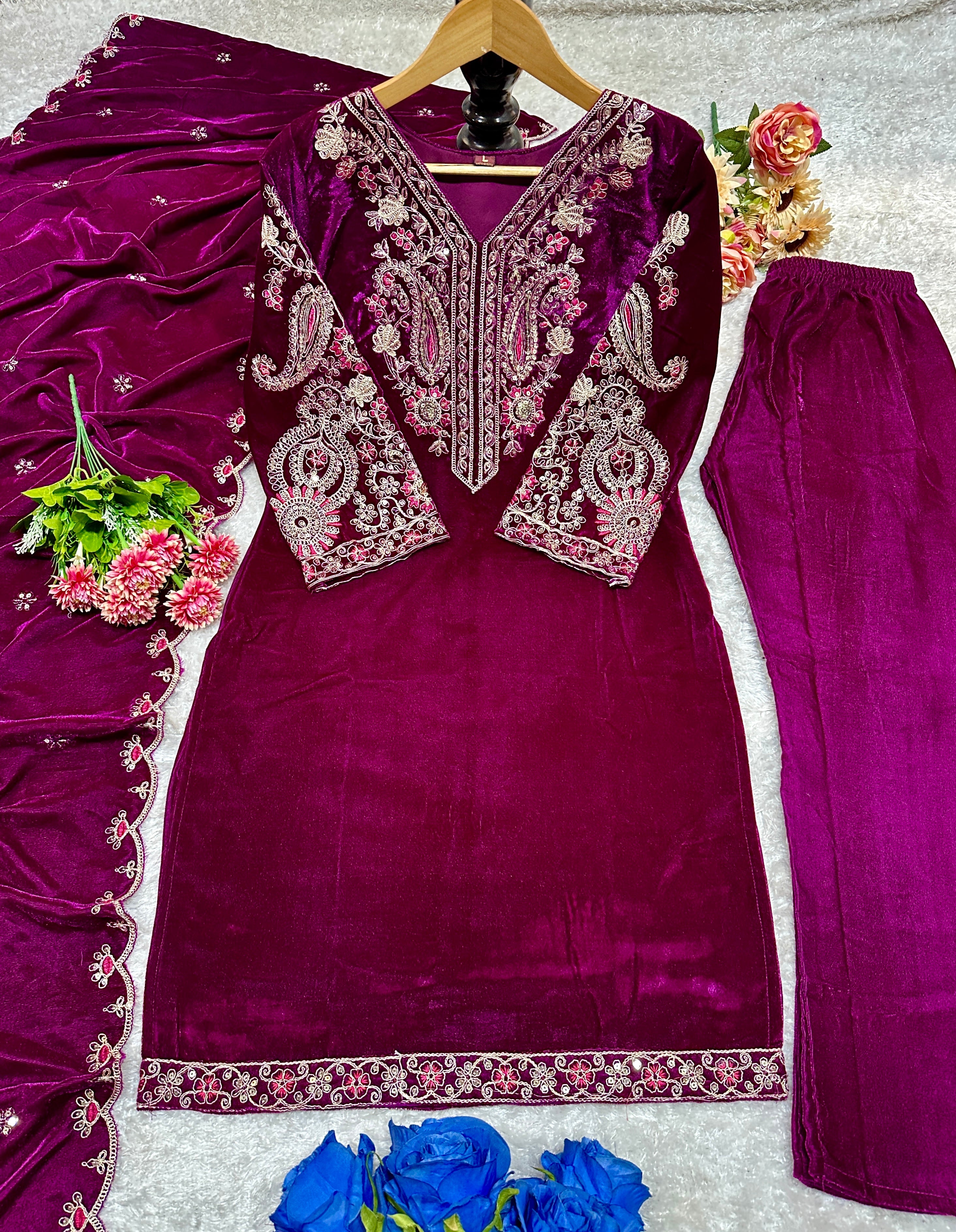 Beautiful Party Wear Top Bottom And Dupatta With Embroidery Work