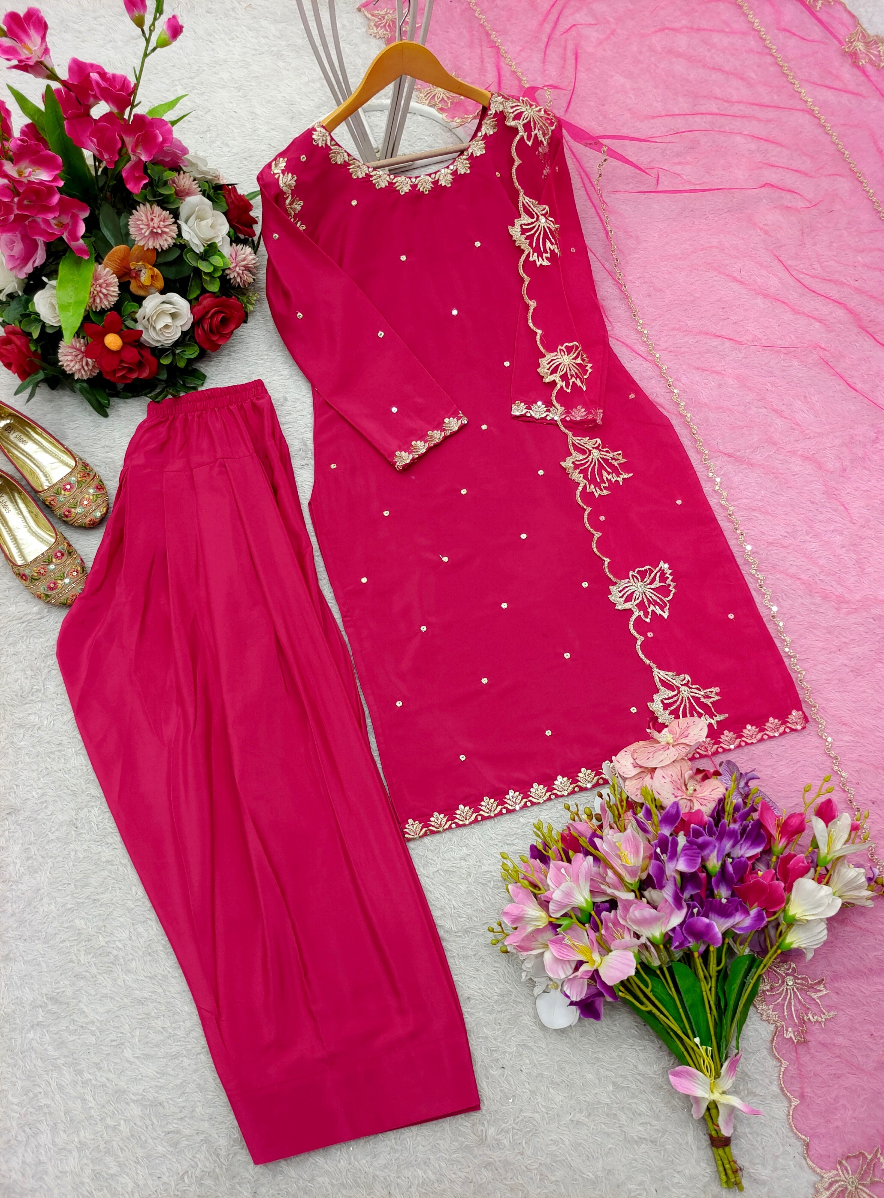 Designer Top-Bottom With Heavy Embroidery Sequence Work