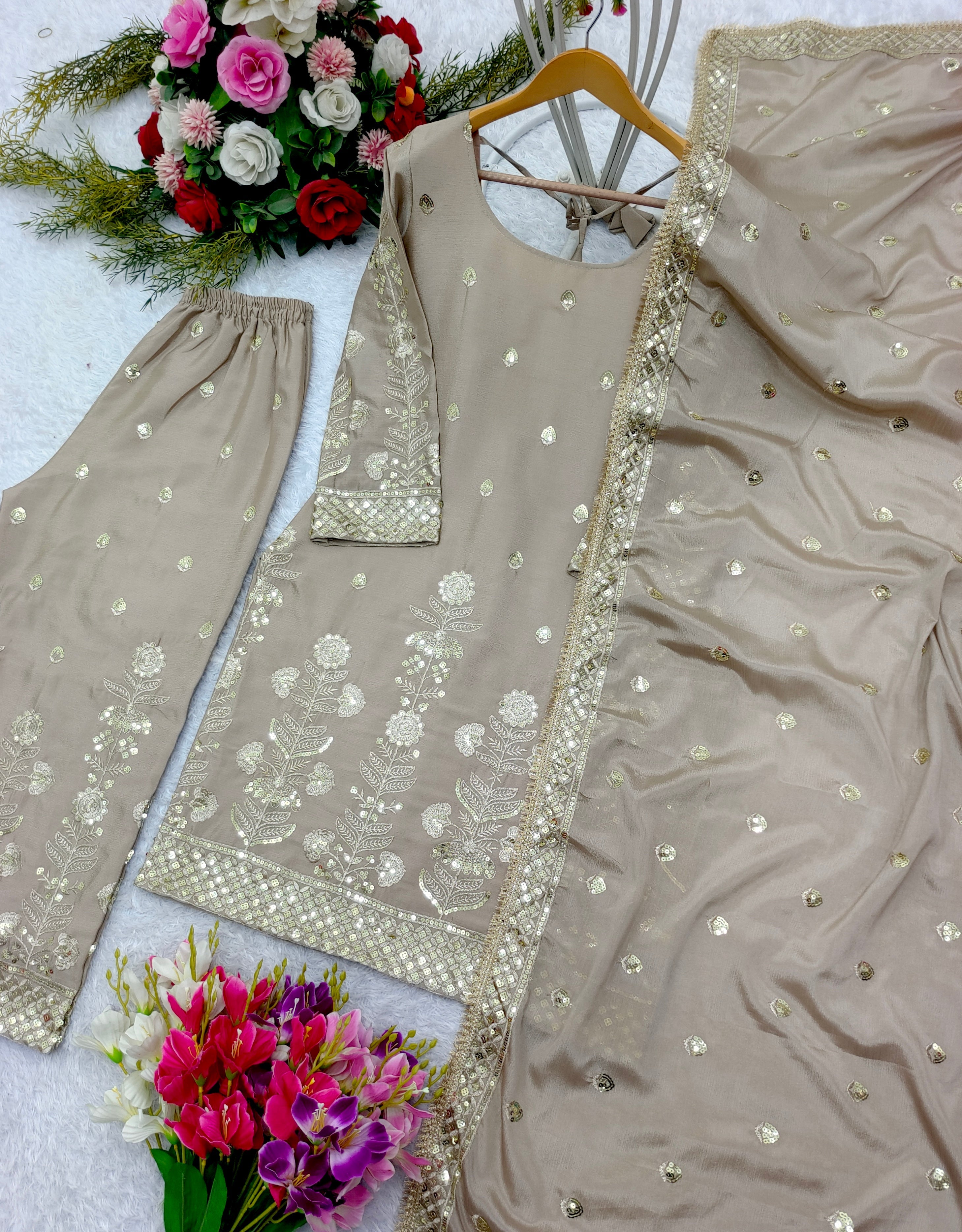 Designer Party Wear Top-Palazzo And Beautiful Dupatta