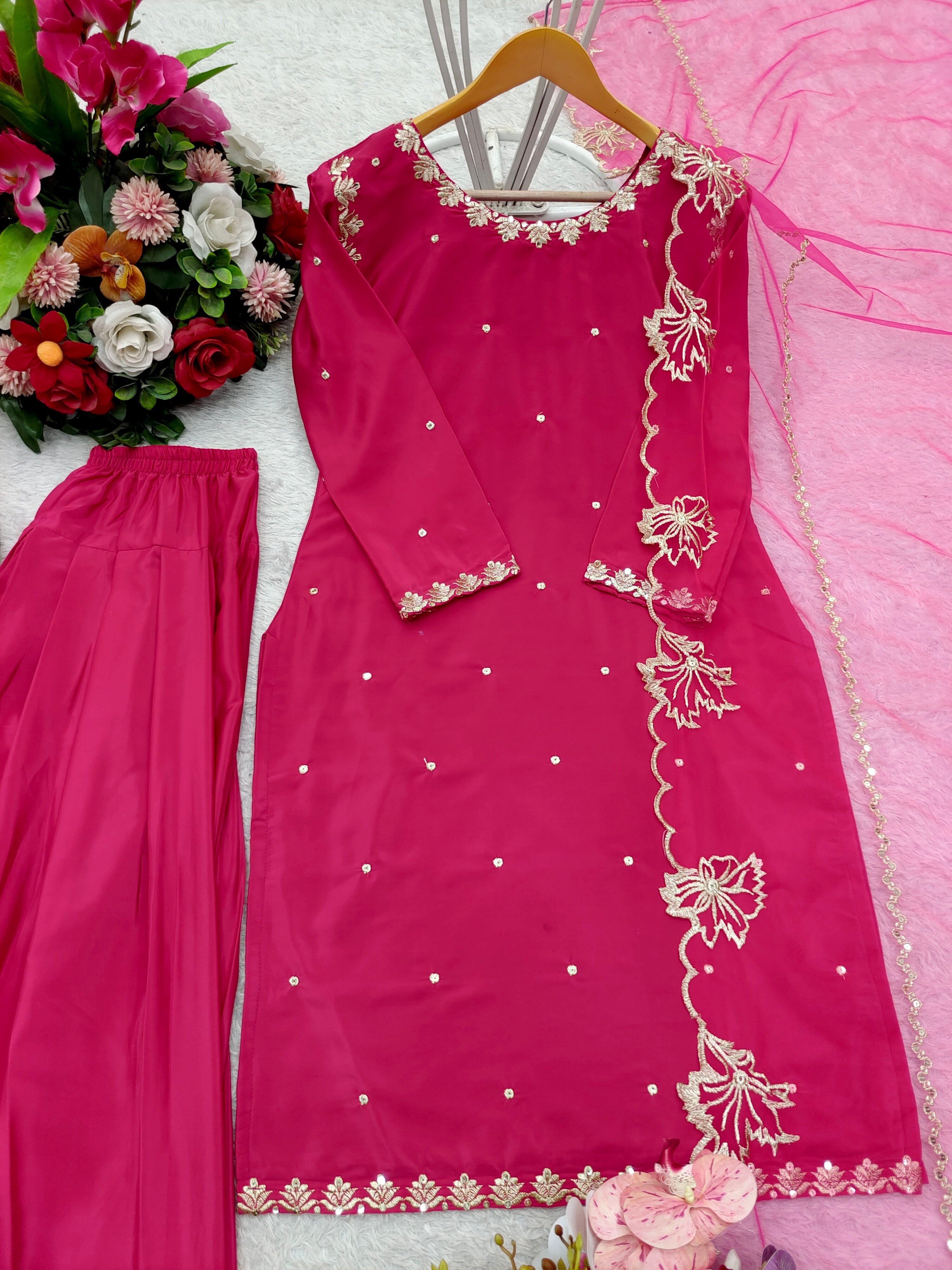 Designer Top-Bottom With Heavy Embroidery Sequence Work
