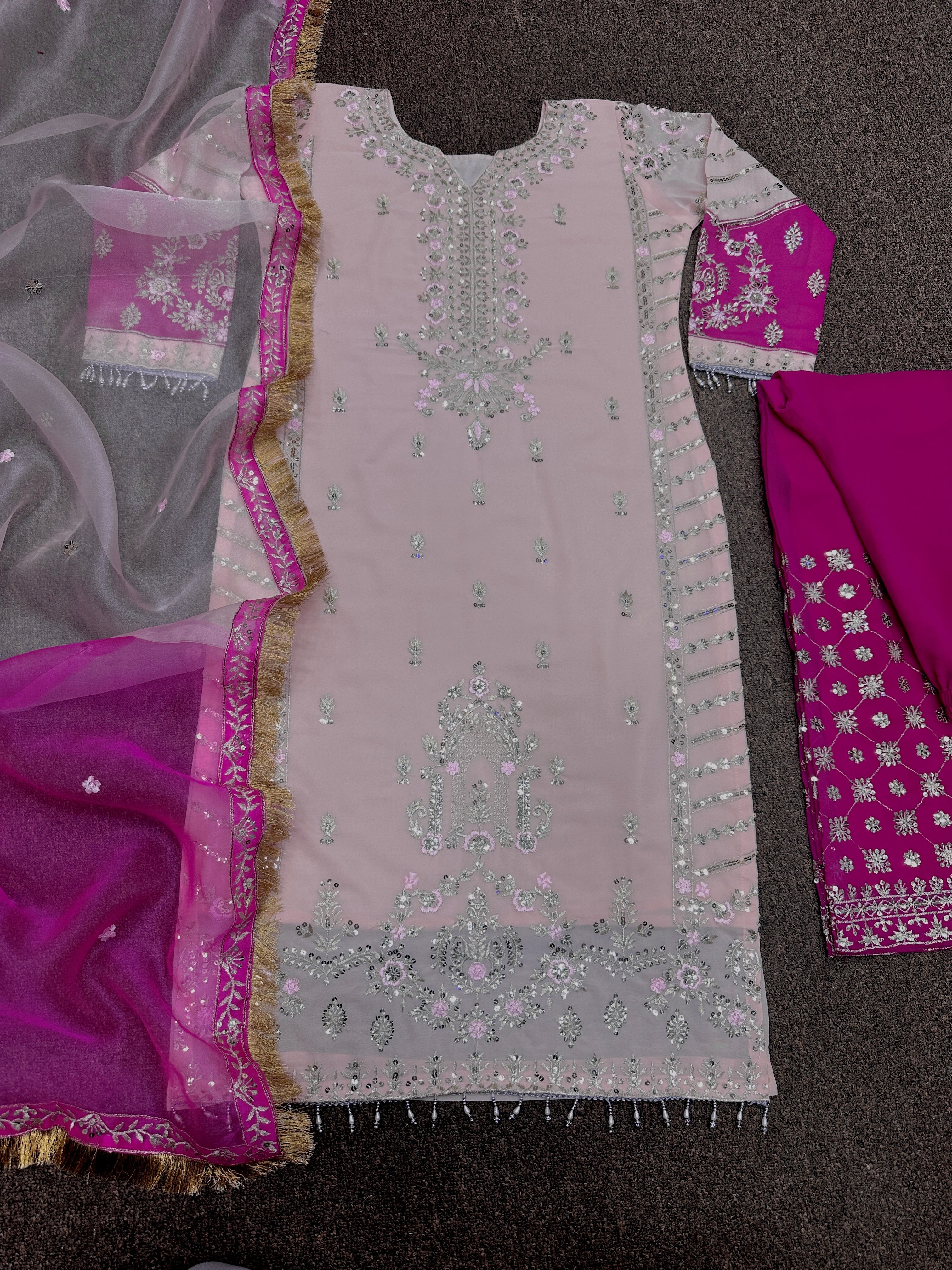 Fancy Top - Plazzo And Dupatta With Embroidery And Sequins Work