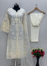 Beautiful Party Wear Top Pent And Dupatta With Embroidery Work