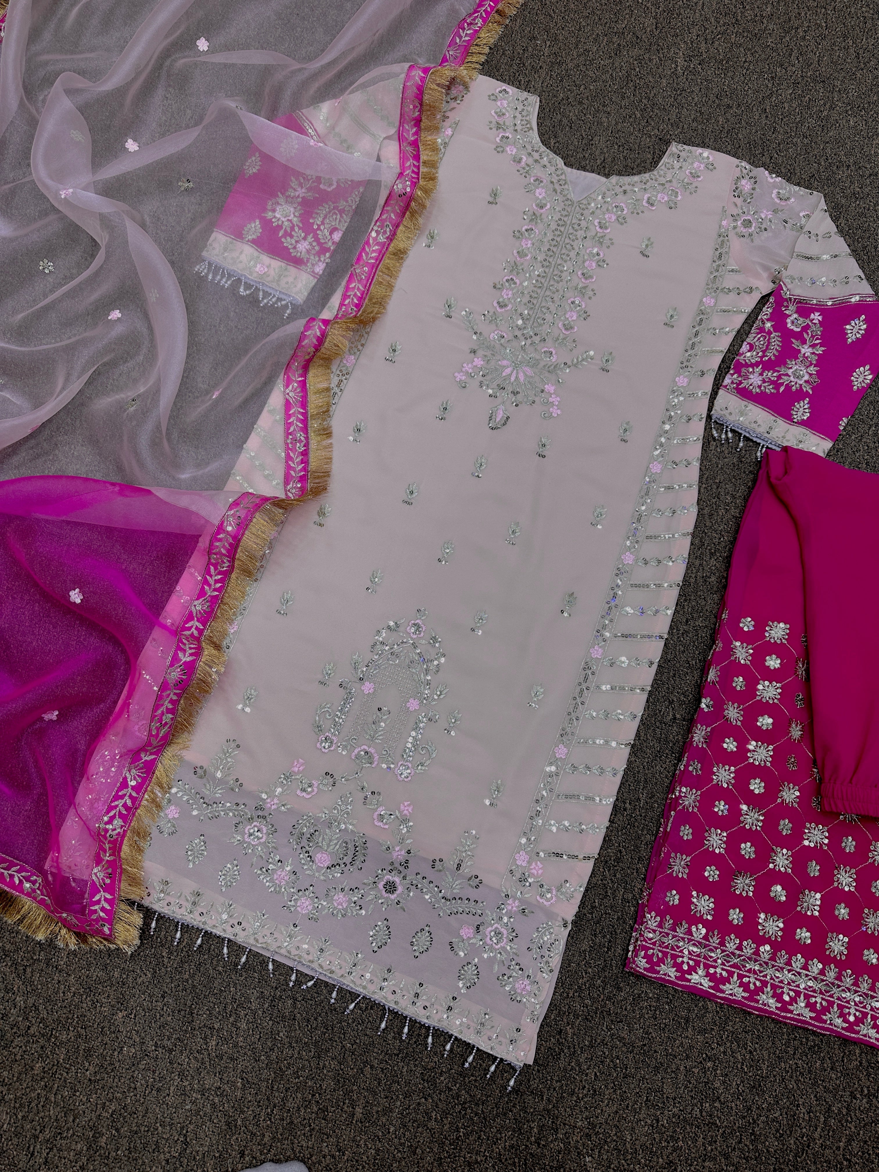 Fancy Top - Plazzo And Dupatta With Embroidery And Sequins Work