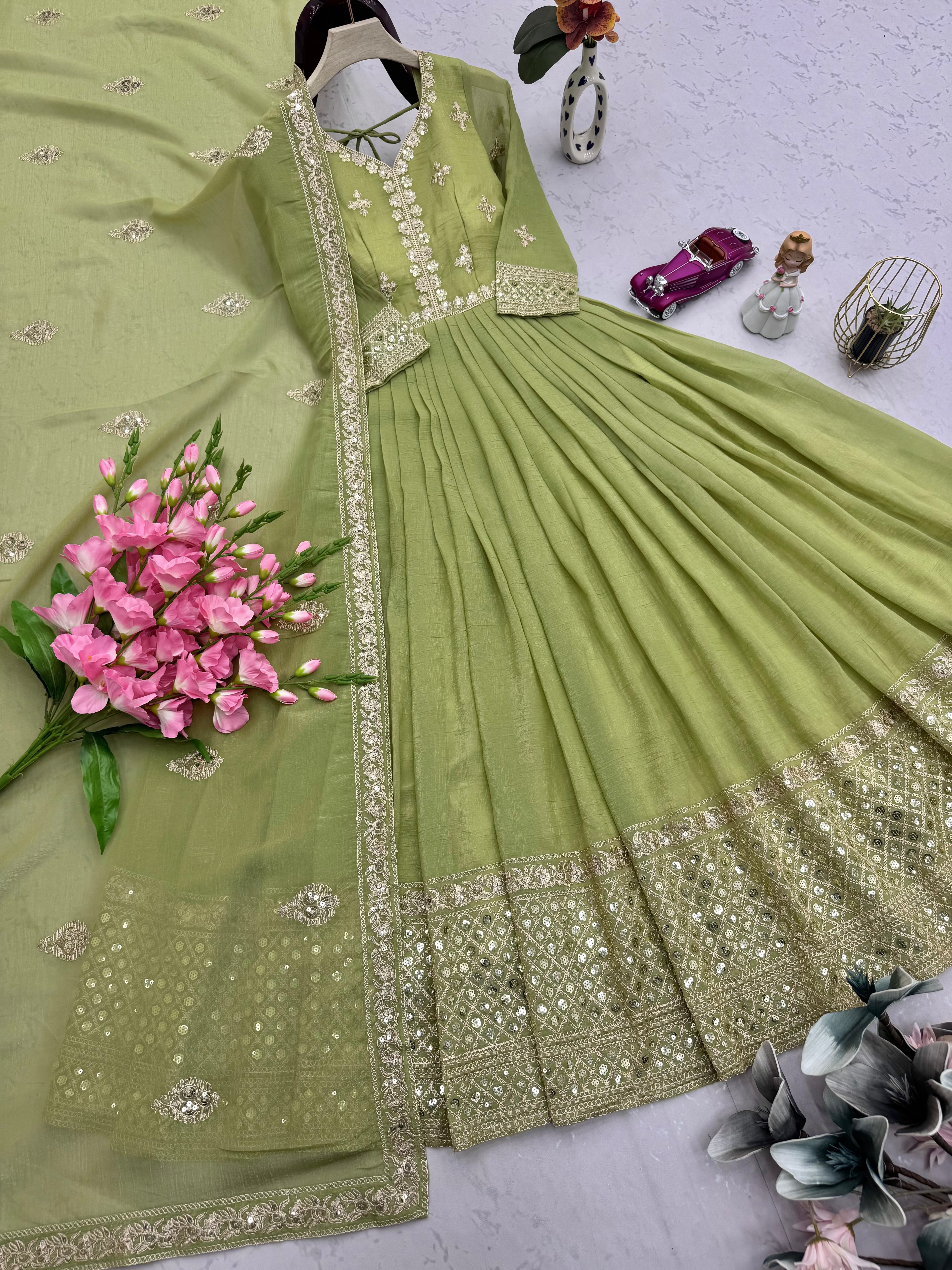 Designer Party Wear Look Gown With Embroidery Codding & Sequins Work