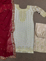 Beautiful Top - Plazzo & Dupatta With Embroidery With Sequins Work