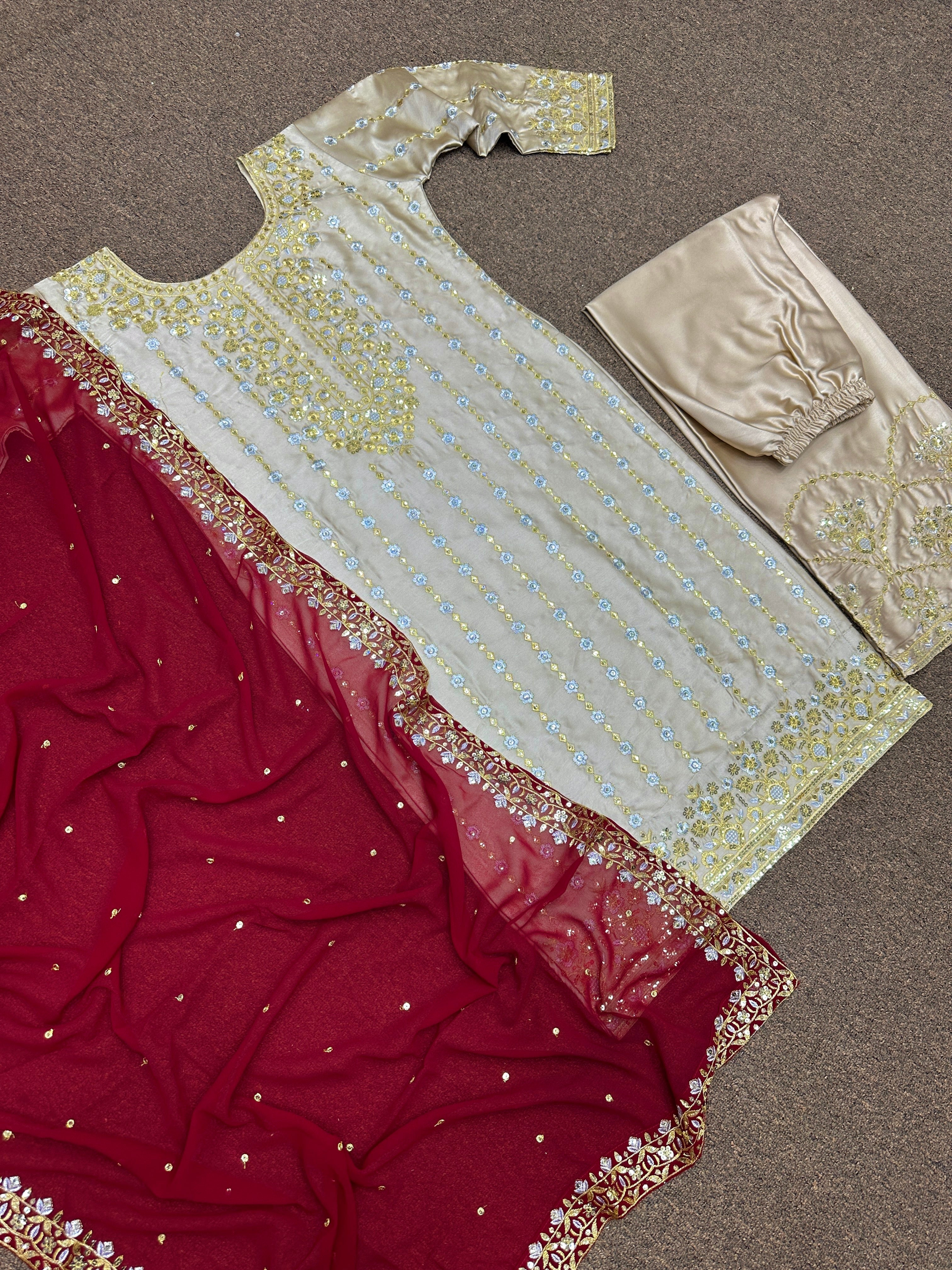 Beautiful Top - Plazzo & Dupatta With Embroidery With Sequins Work