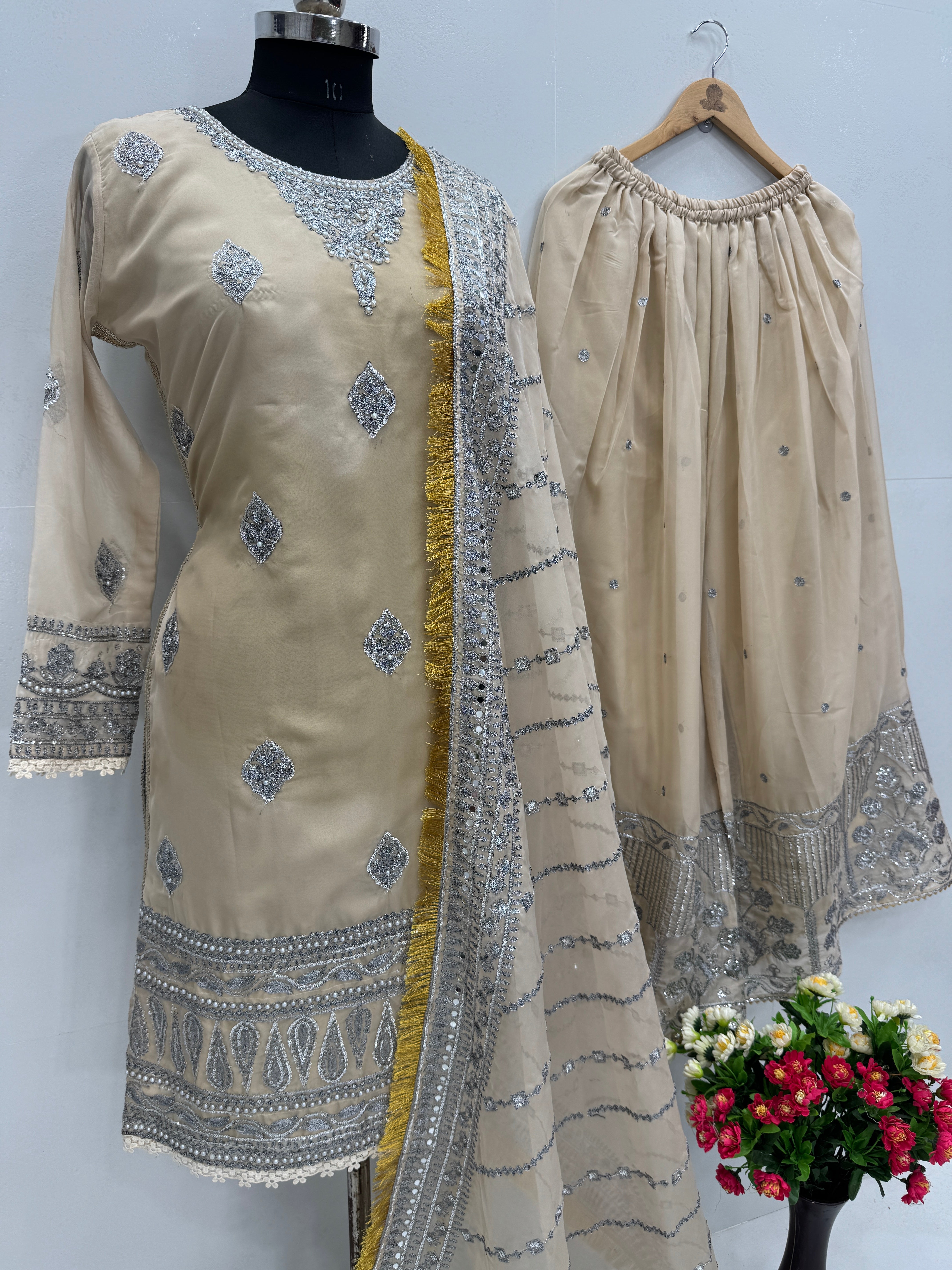 Party Wear Beautiful Sharara Set With Hand Work