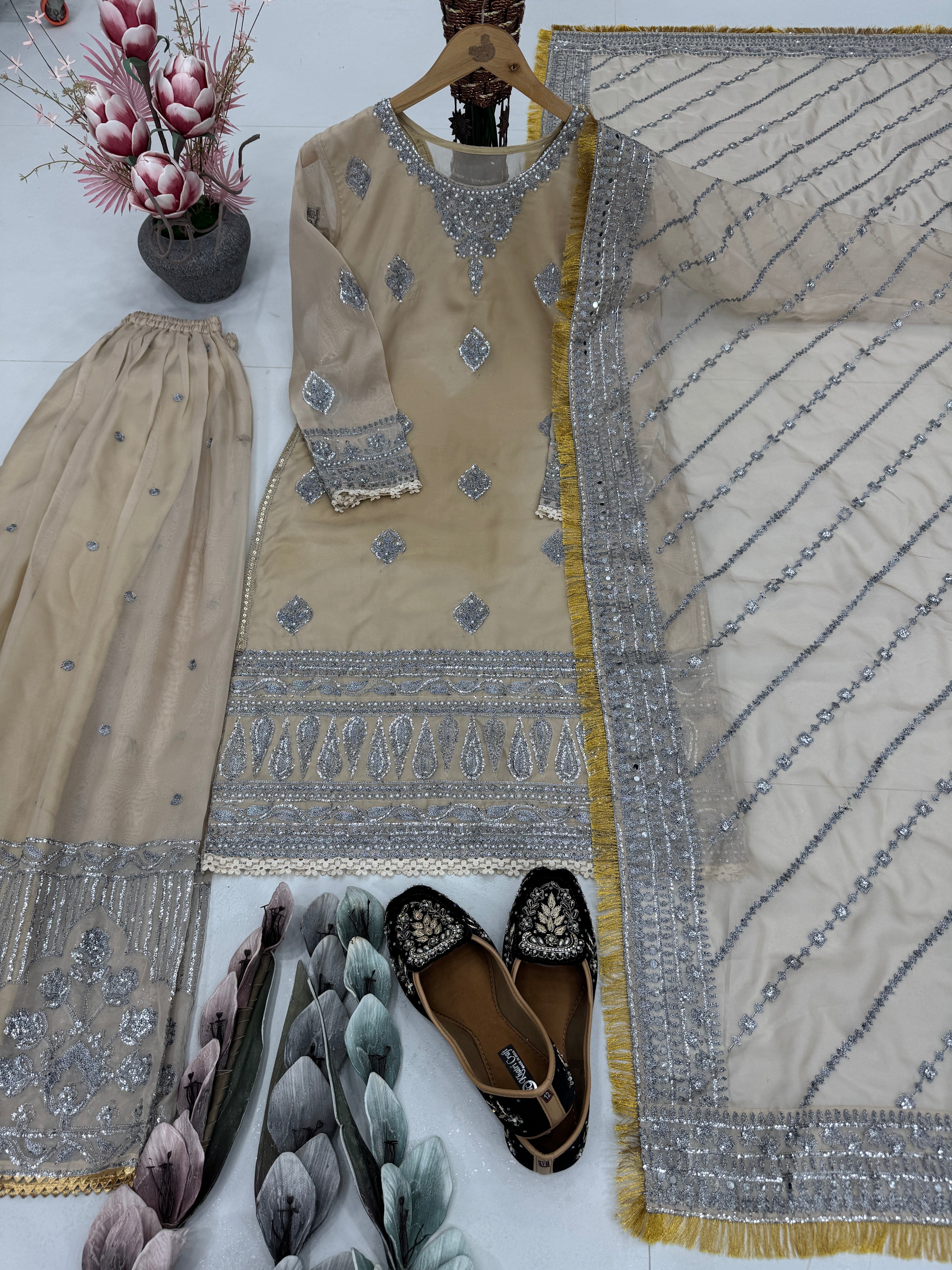 Party Wear Beautiful Sharara Set With Hand Work