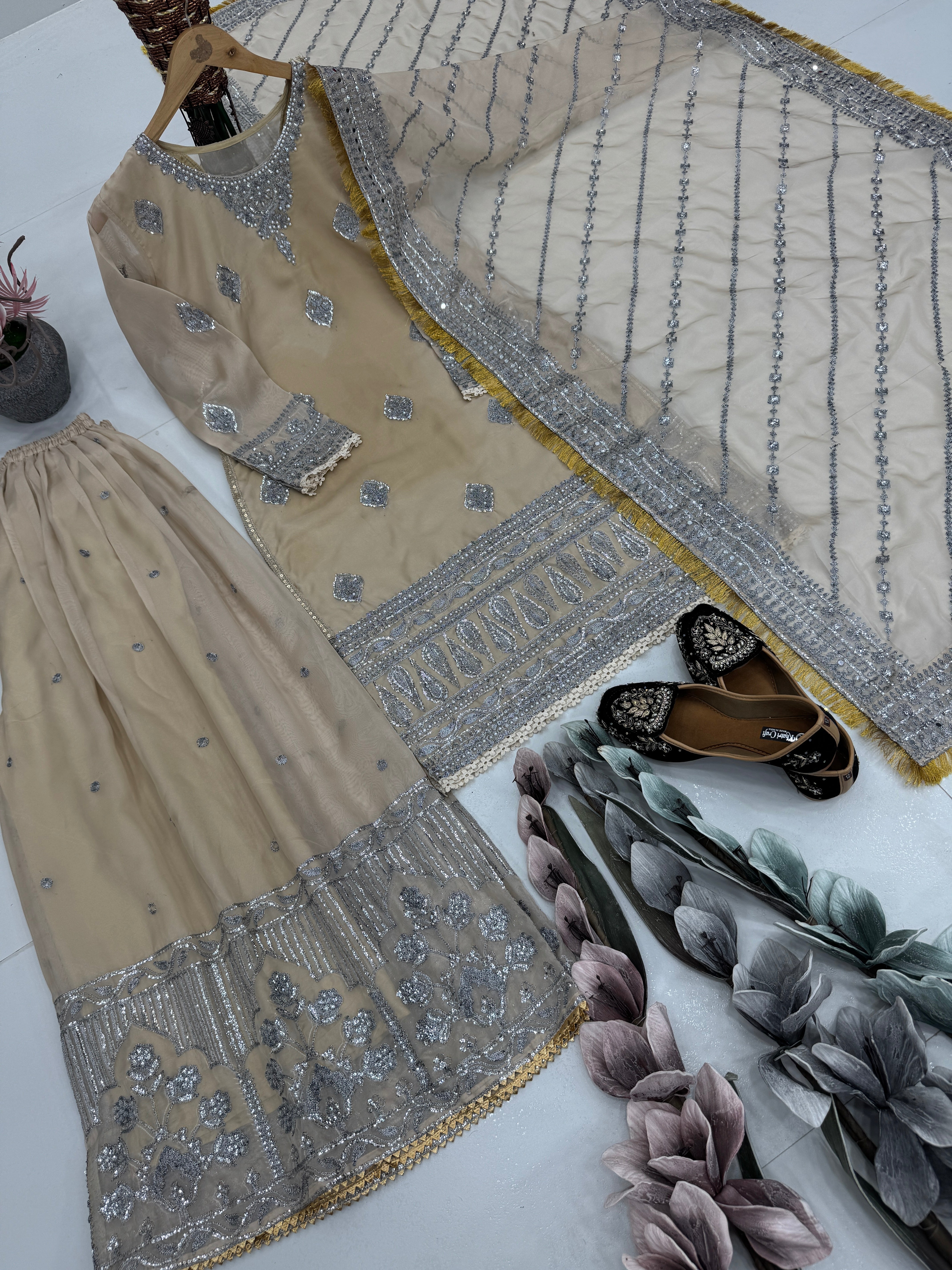 Party Wear Beautiful Sharara Set With Hand Work