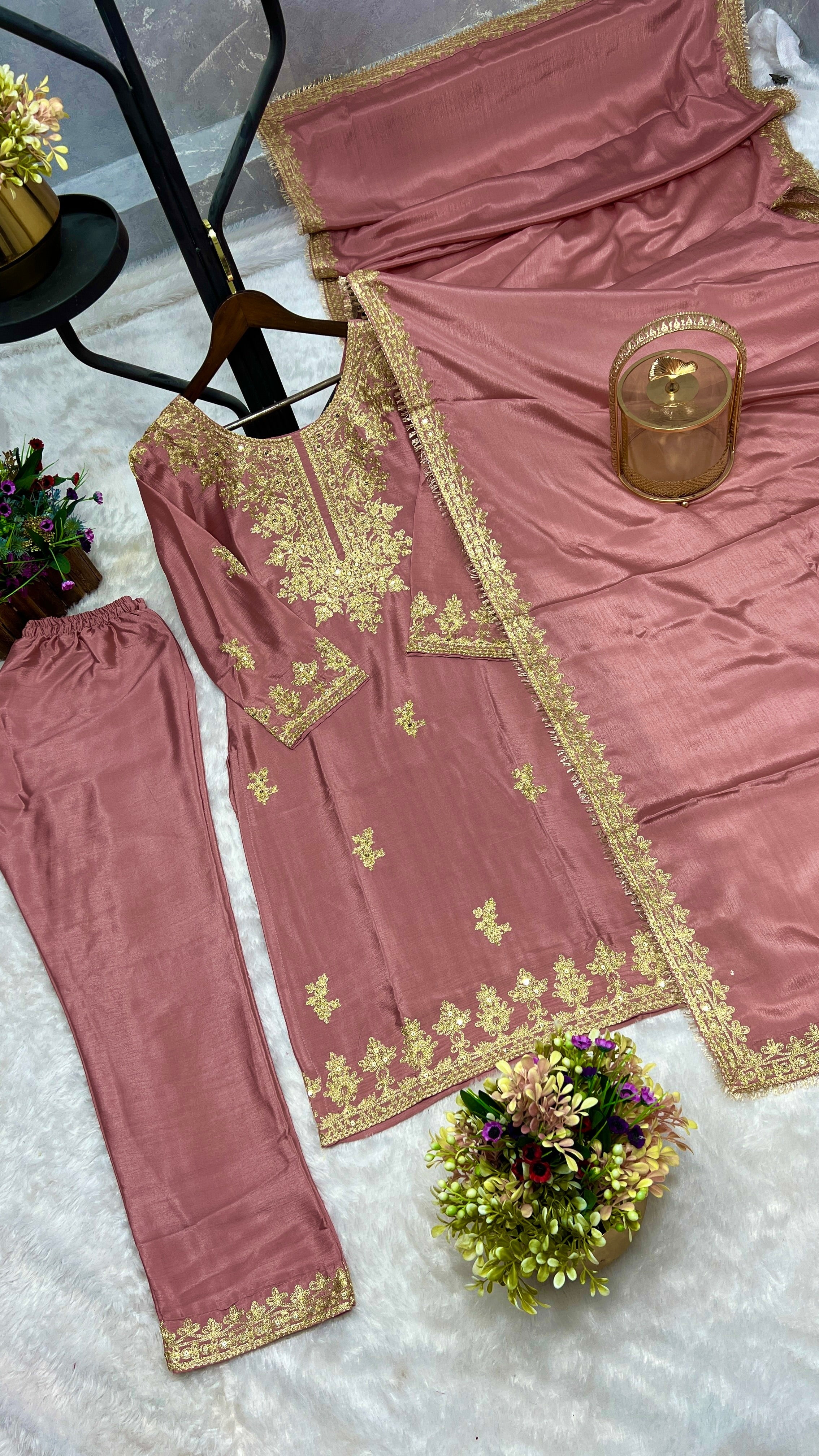 Fancy Suit Set With Embroidery Sequence Work Lace Border