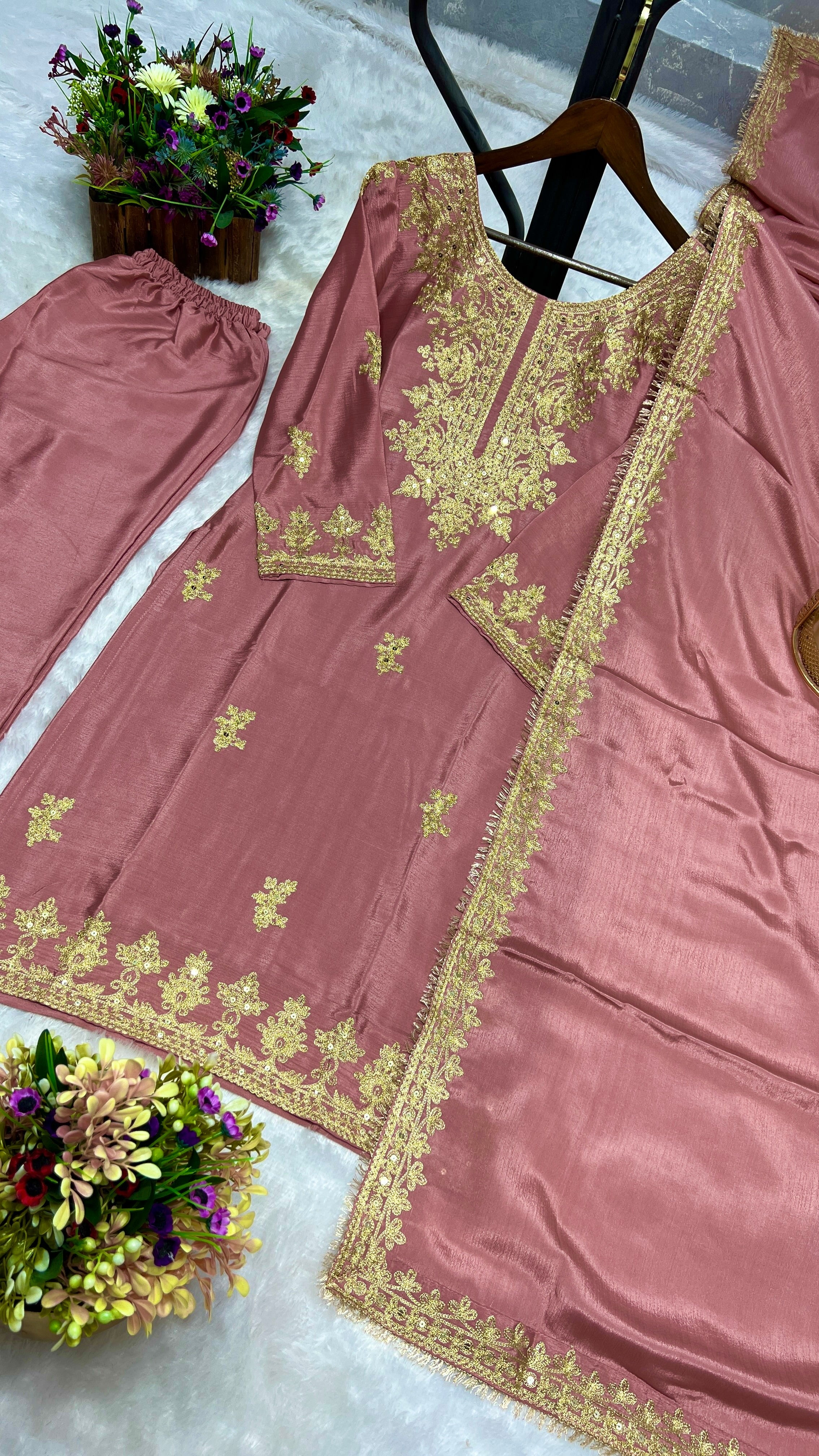 Fancy Suit Set With Embroidery Sequence Work Lace Border