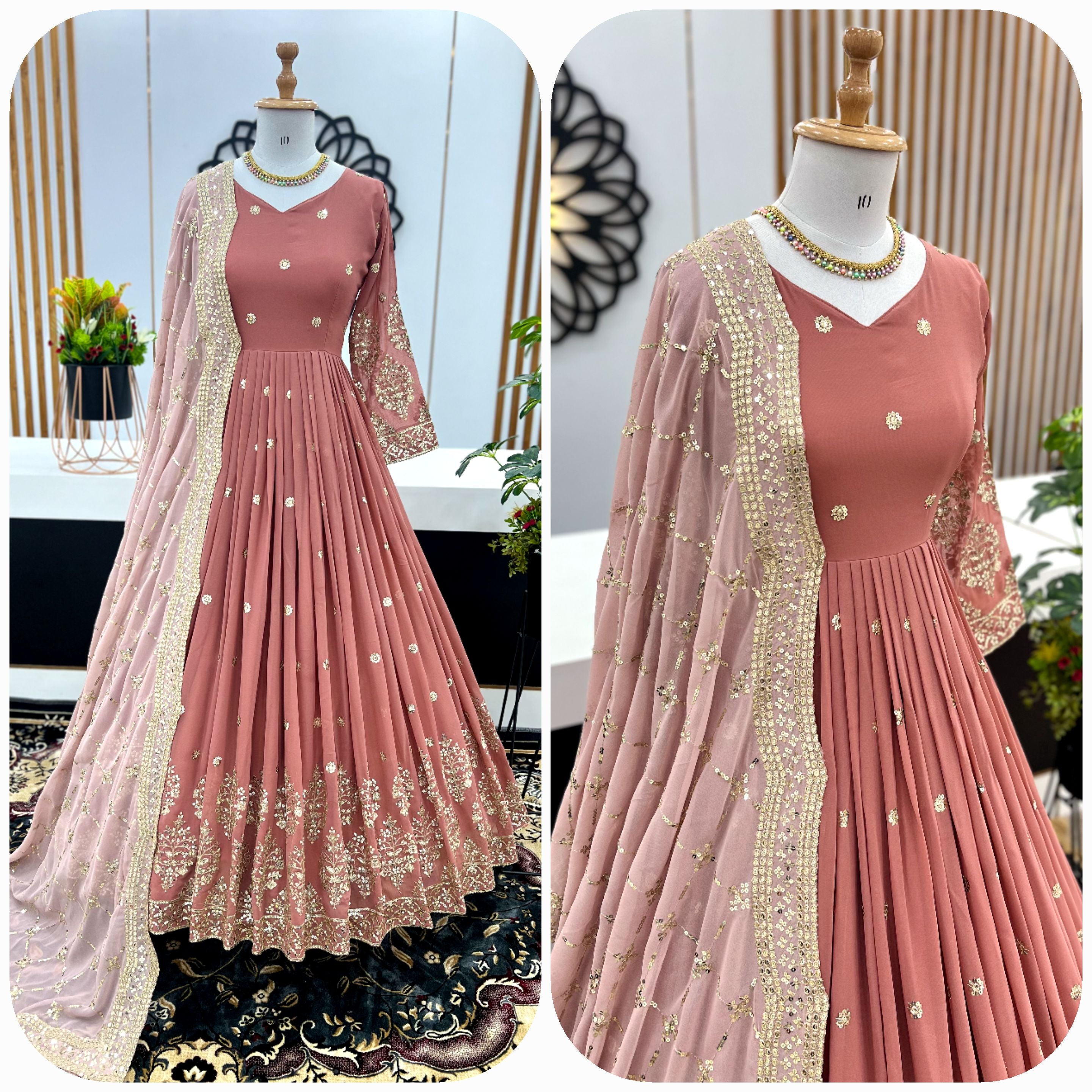 Designer Party Wear Look Full Heavy Embroidery Sequence Work Gown With Fully Stitched And Dupatta
