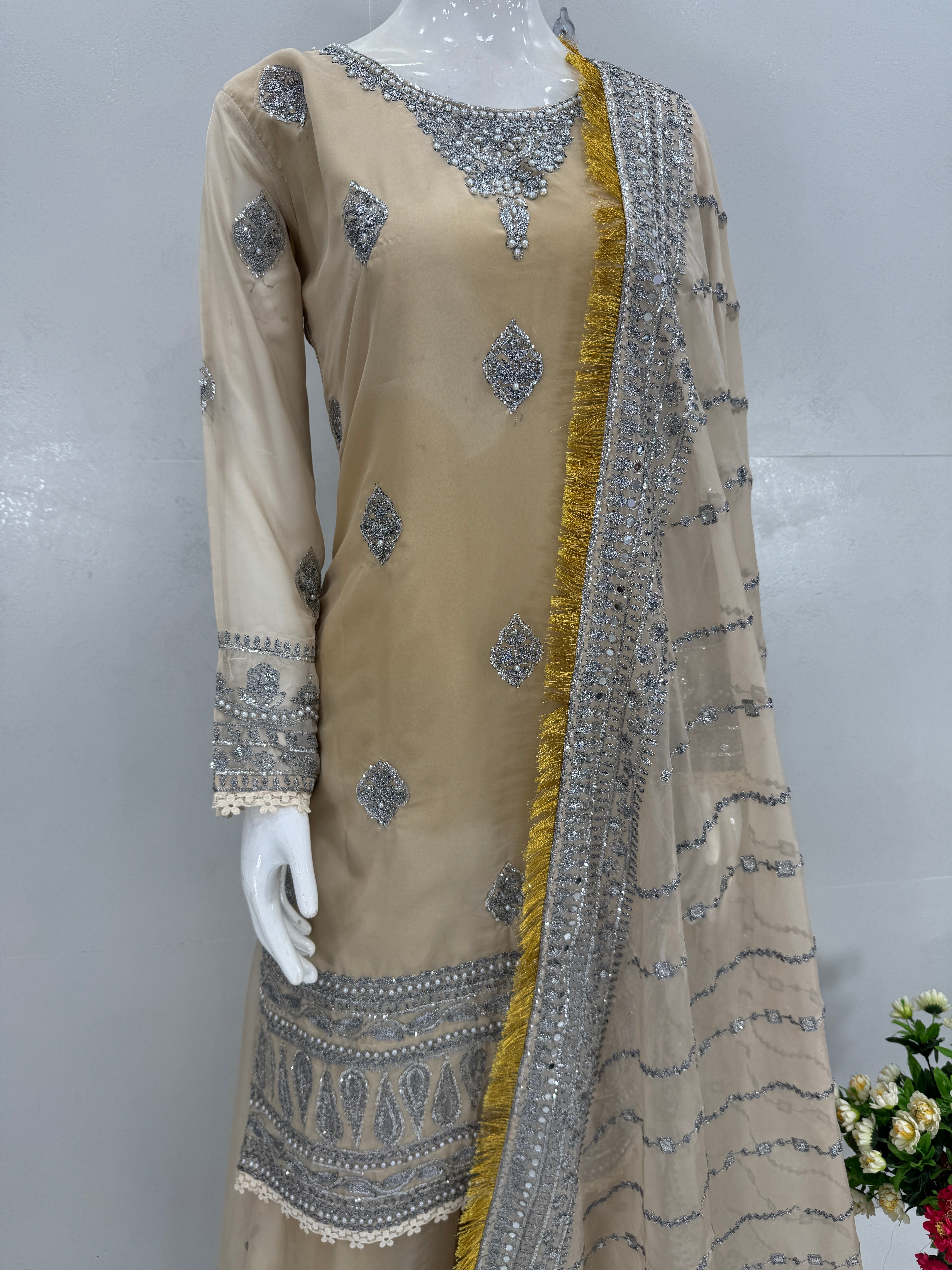 Party Wear Beautiful Sharara Set With Hand Work