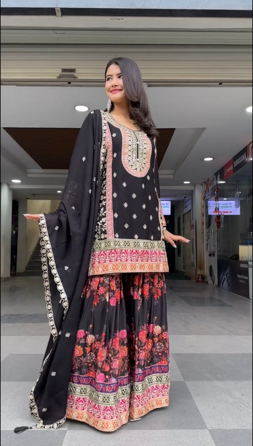 Designer Party Wear Top Plazzo And Beautiful Dupatta