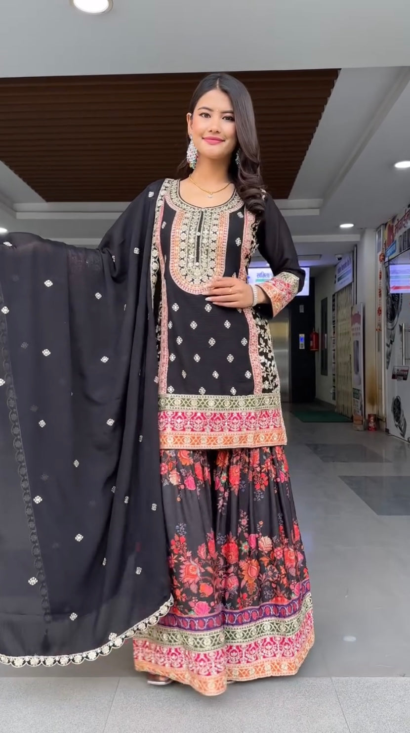 Designer Party Wear Top Plazzo And Beautiful Dupatta