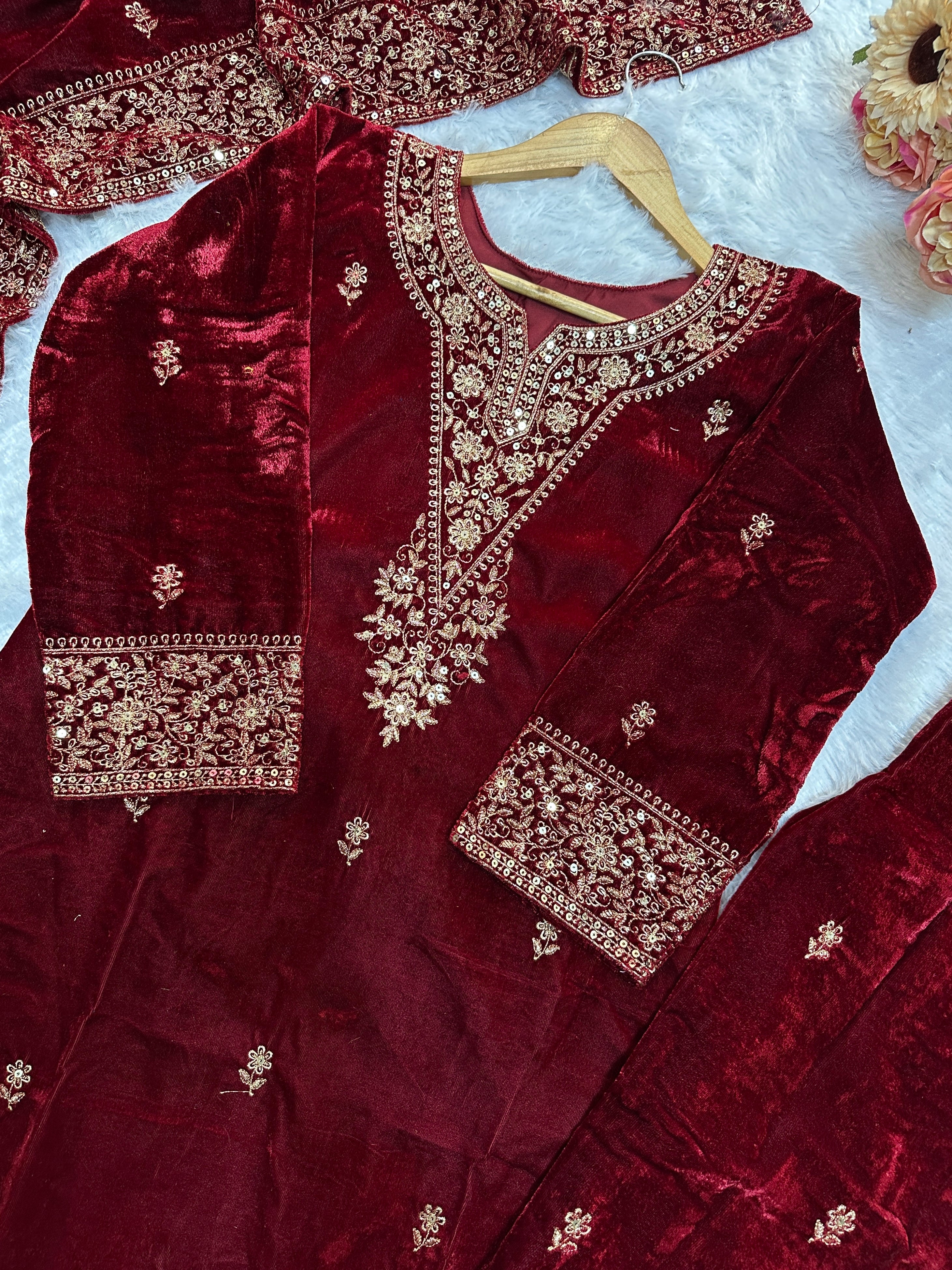 Beautiful Fancy Top Bottom And Dupatta With Embroidery Work