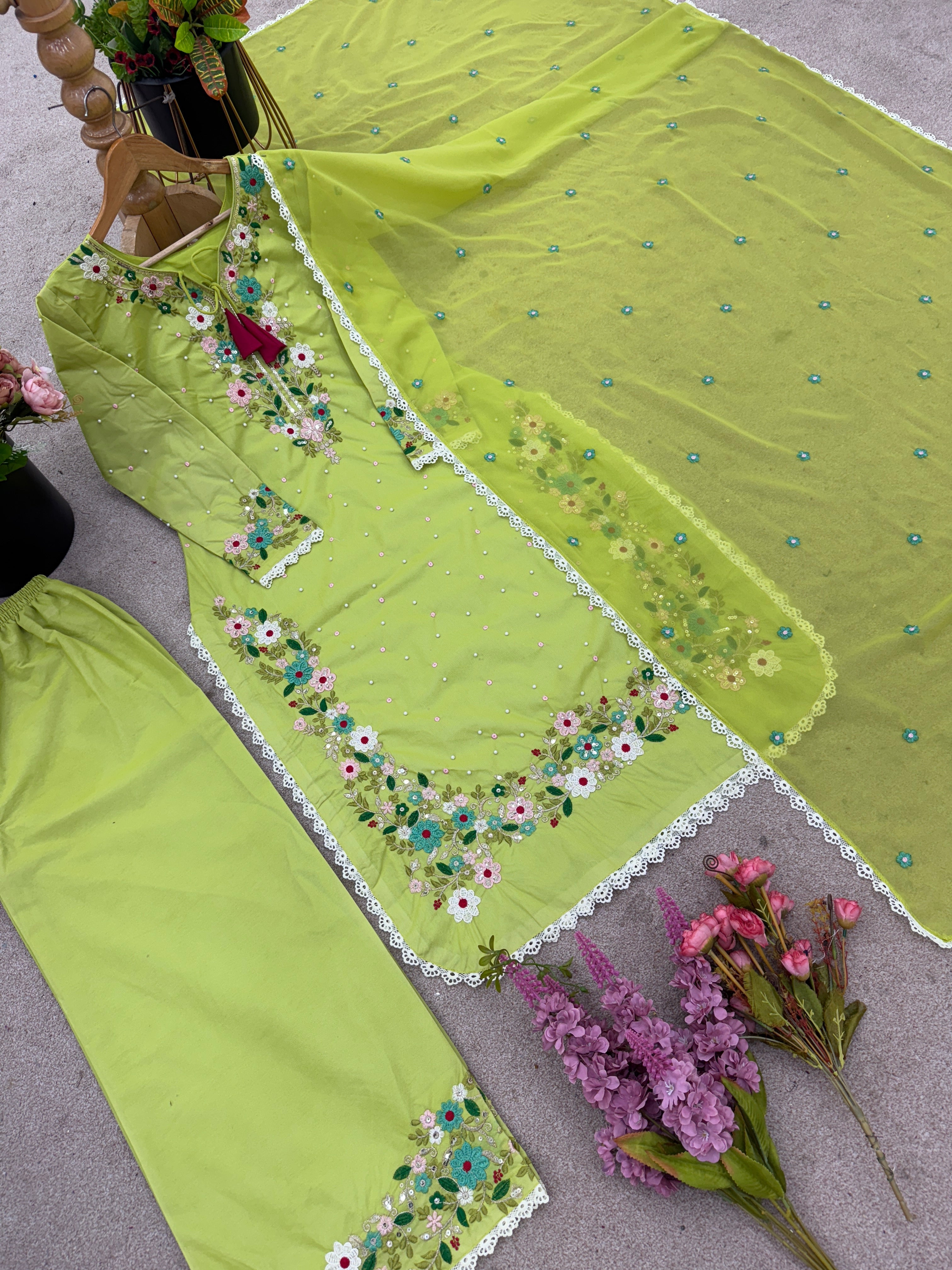 Designer Party Wear Top-Plazzo And Dupatta With Heavy Embroidery Work