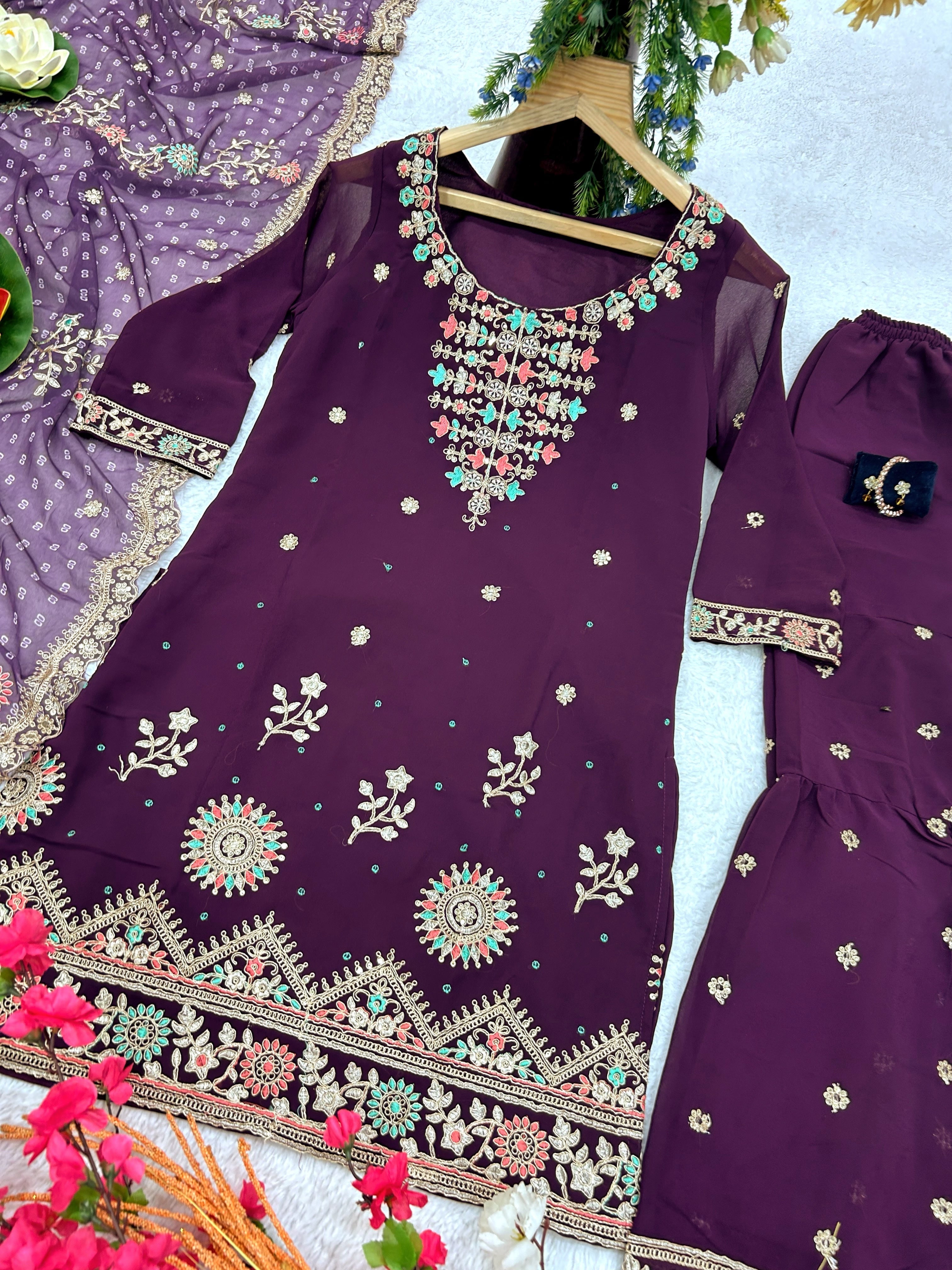 Party Wear Designer Suit-Pent And Dupatta With Embroidery Work