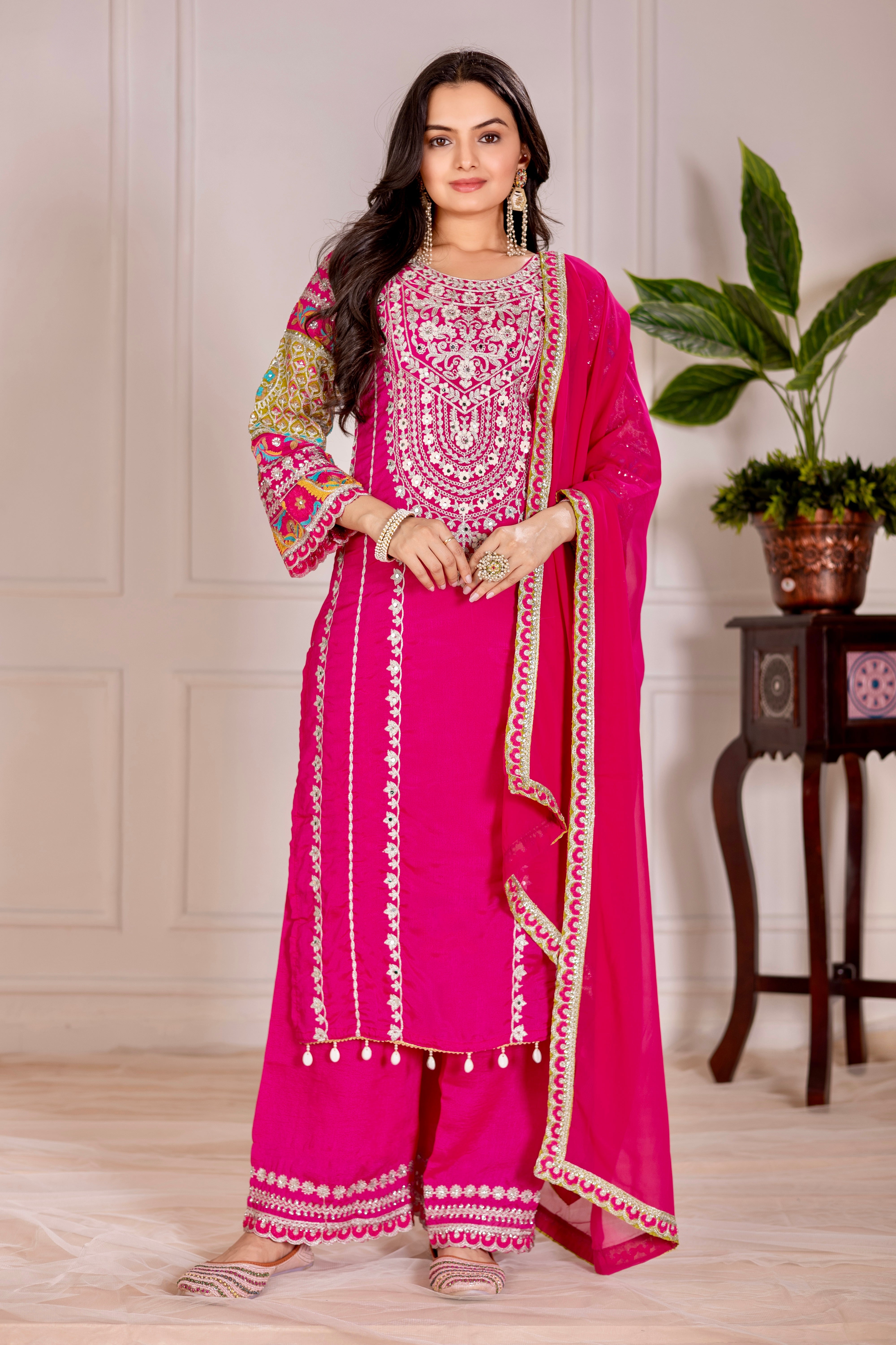 Party Wear Designer Salwar Suit Set With Real Mirror Work
