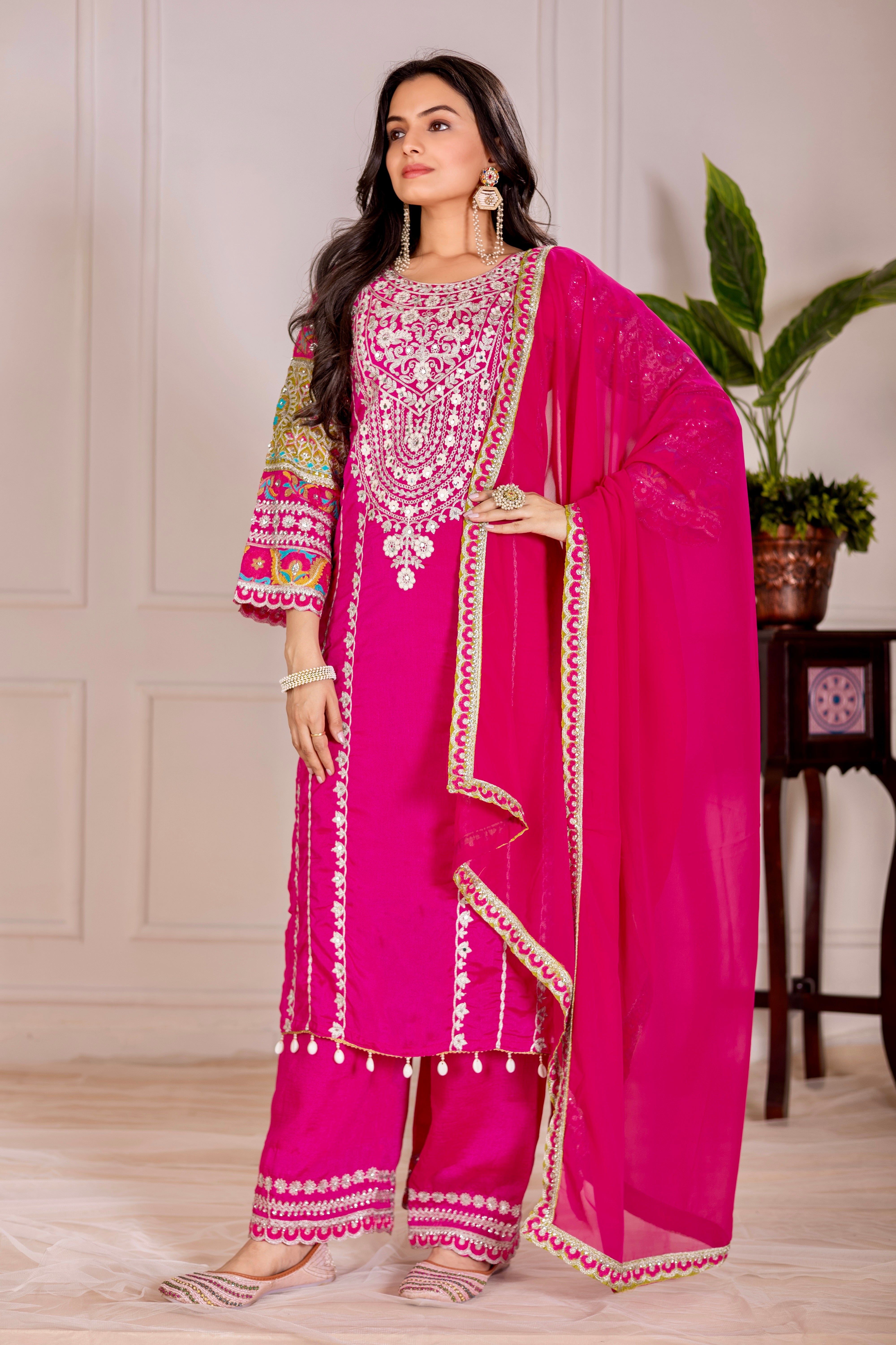 Party Wear Designer Salwar Suit Set With Real Mirror Work