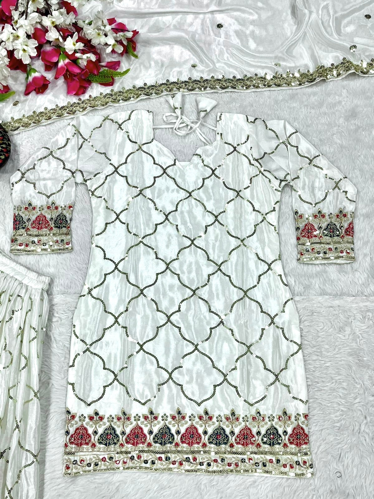 Designer Party Wear Look Top, Sharara Plazzo And Dupatta