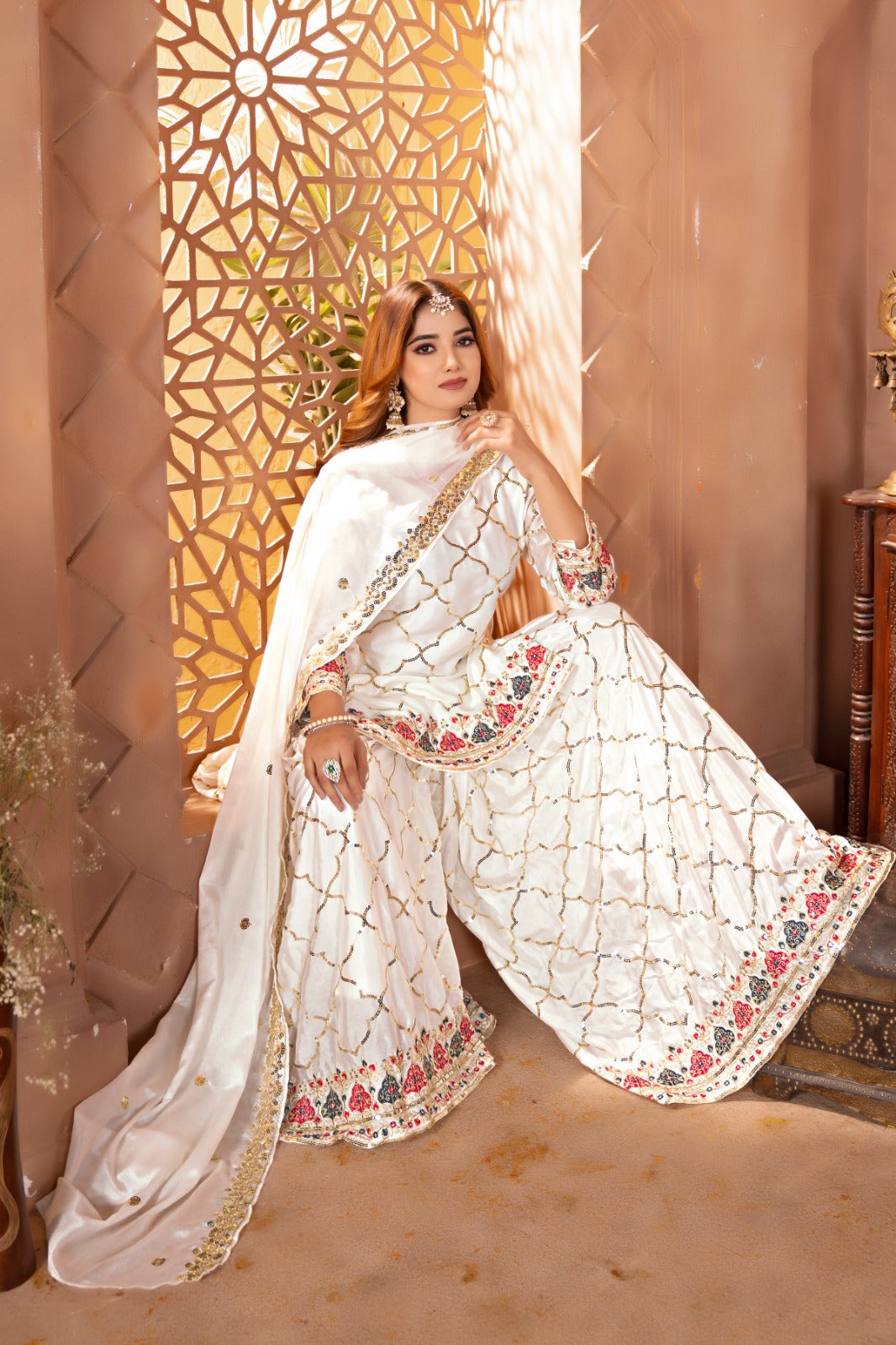 Designer Party Wear Look Top, Sharara Plazzo And Dupatta