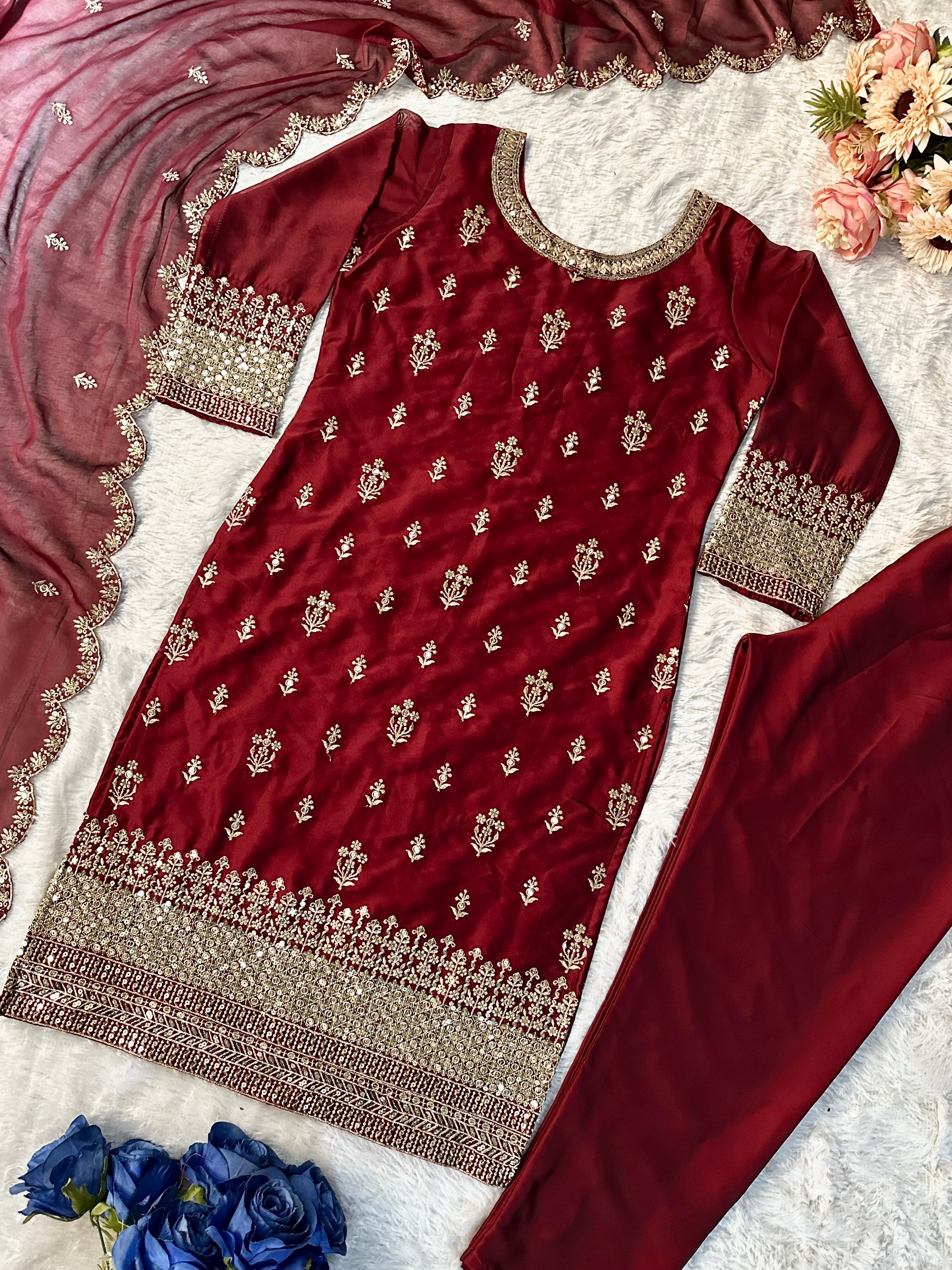 Designer Party Wear Top And Pent With Fancy Dupatta