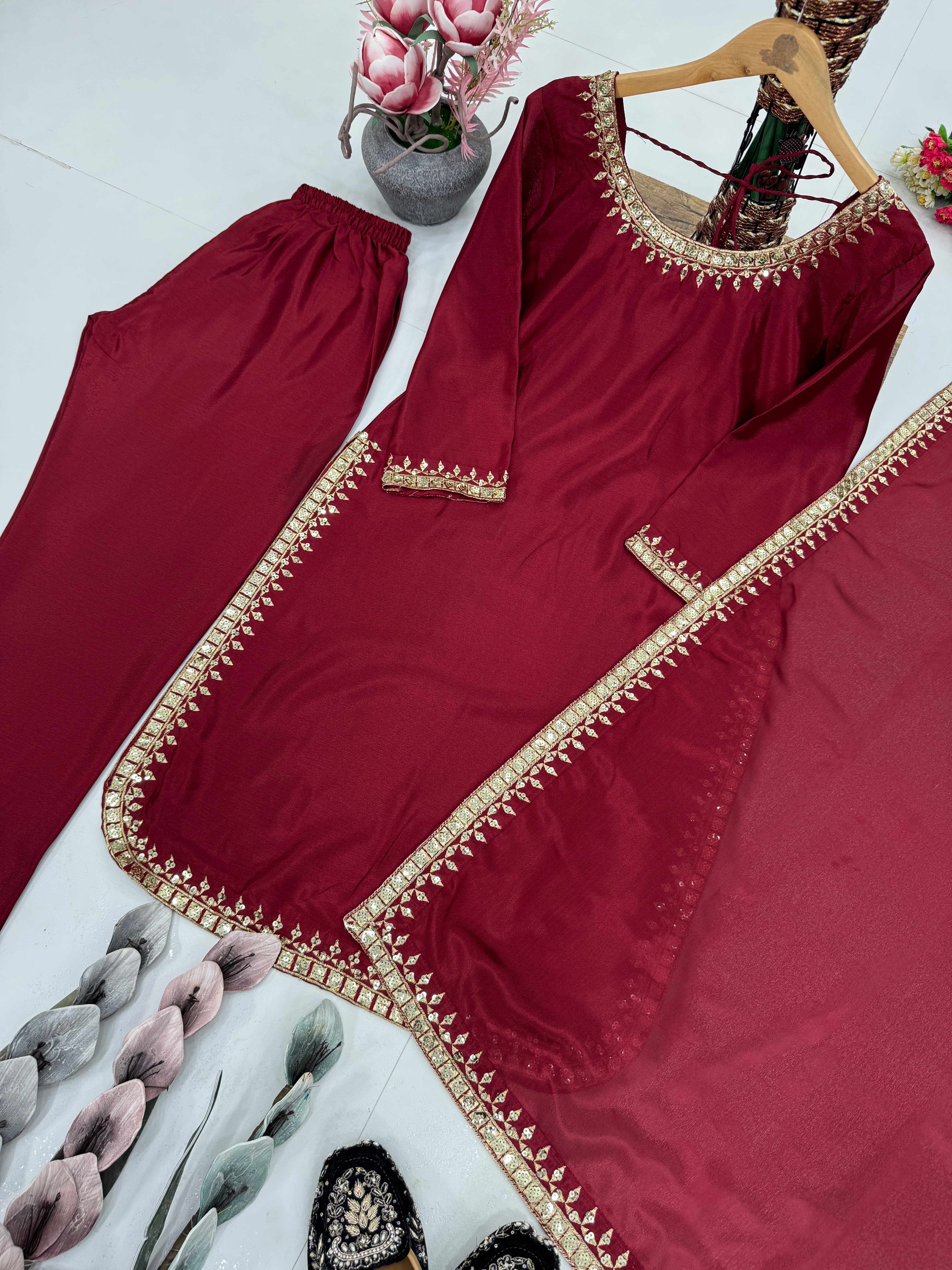 Designer Party Wear Top Bottom And Beautiful Dupatta