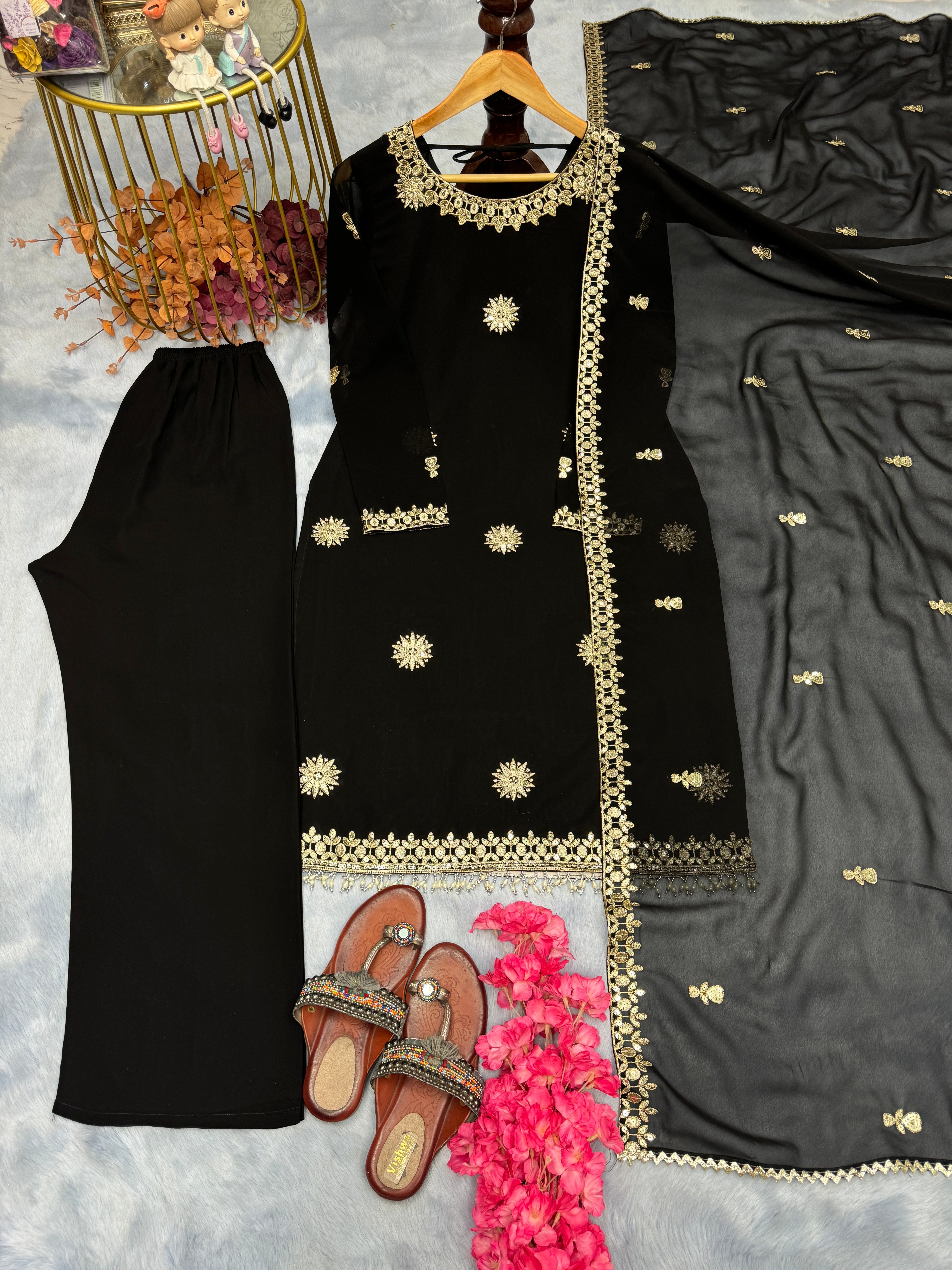 Party Wear Suit Set With Embroidery Sequence Work