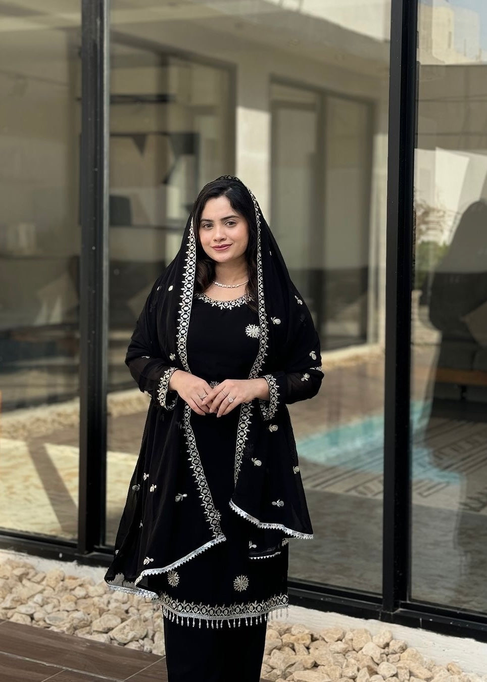 Party Wear Suit Set With Embroidery Sequence Work