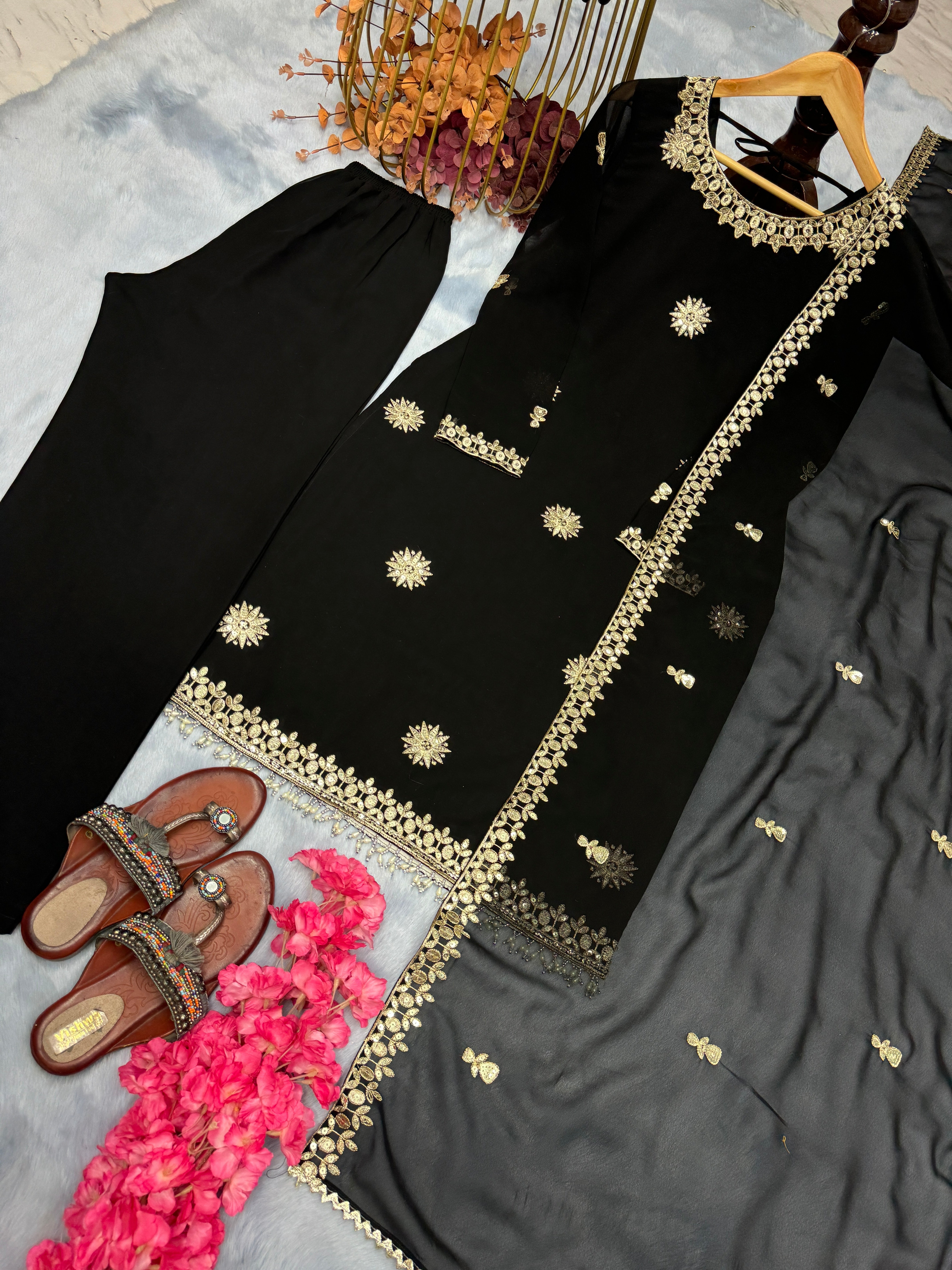 Party Wear Suit Set With Embroidery Sequence Work