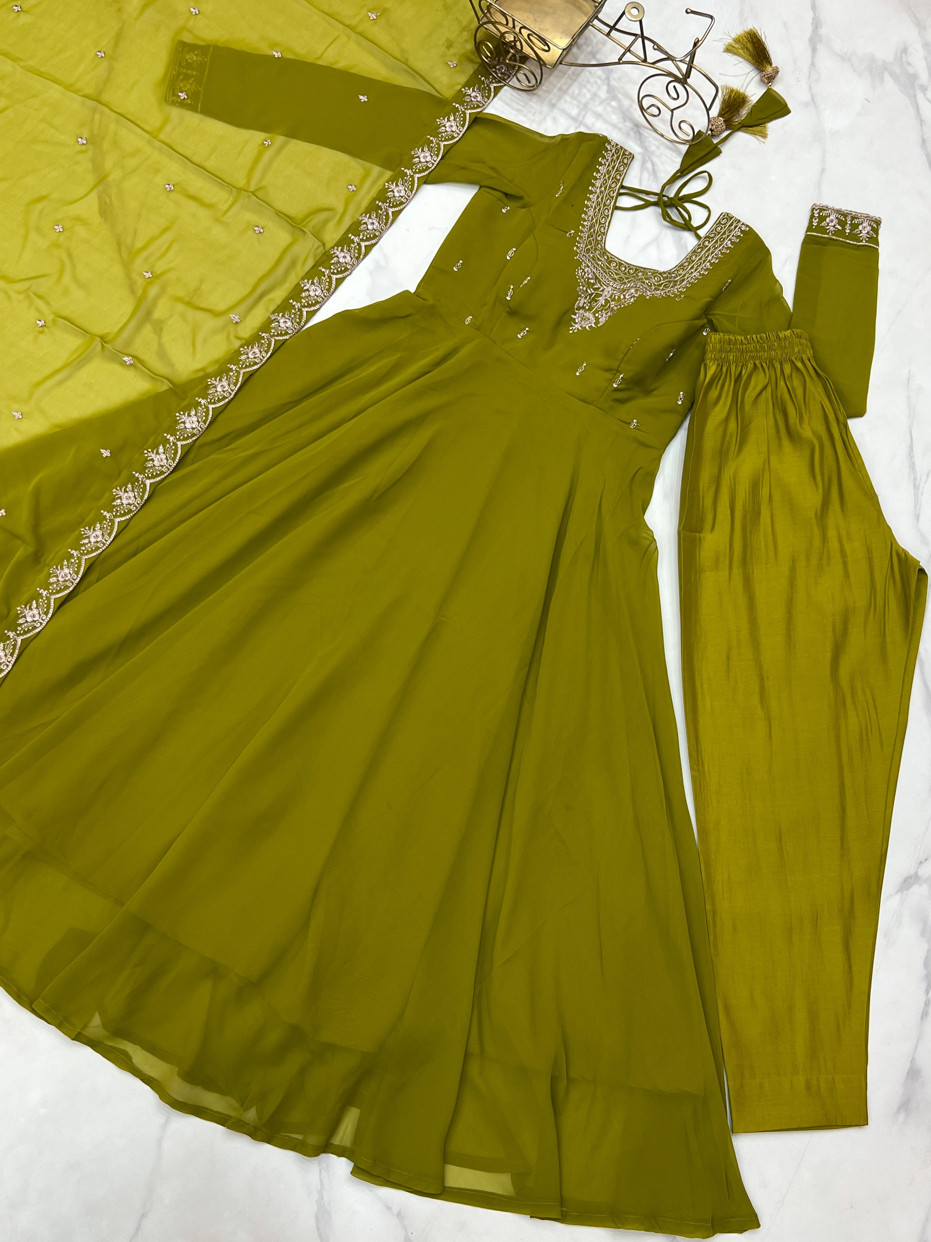 Party Wear Look Anarkali Gown Pent And Dupatta