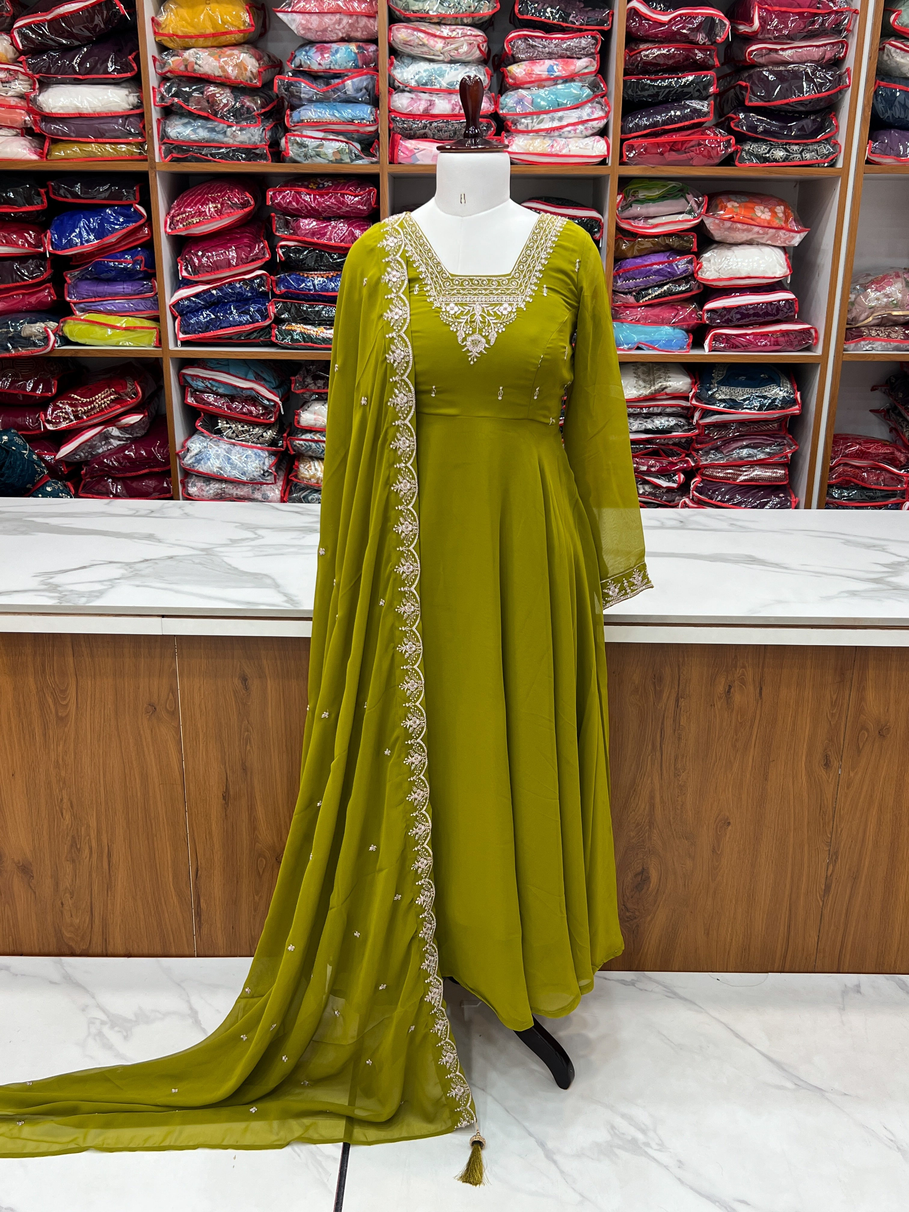 Party Wear Look Anarkali Gown Pent And Dupatta
