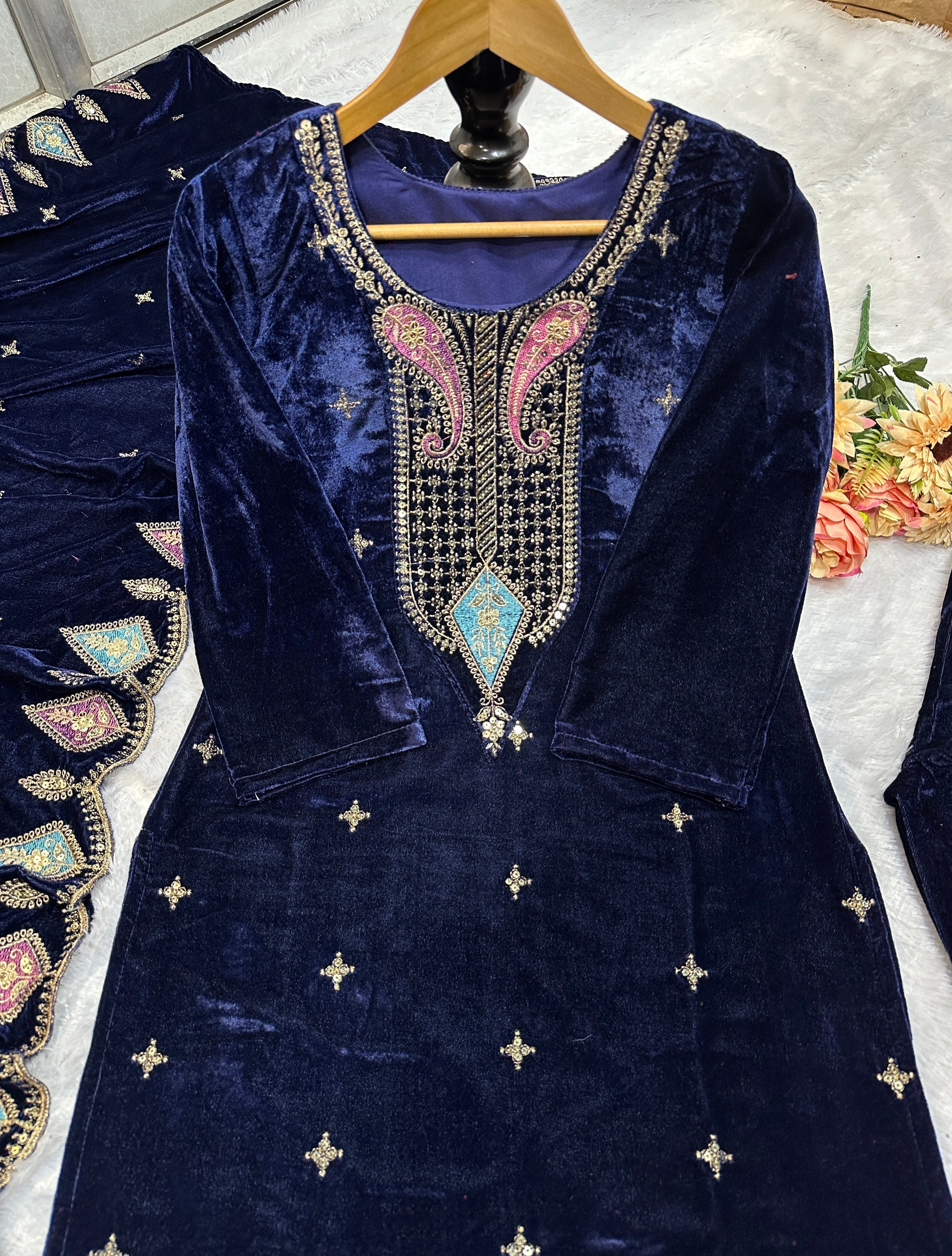 Party Wear Beautiful Top Bottom And Dupatta With Embroidery Work