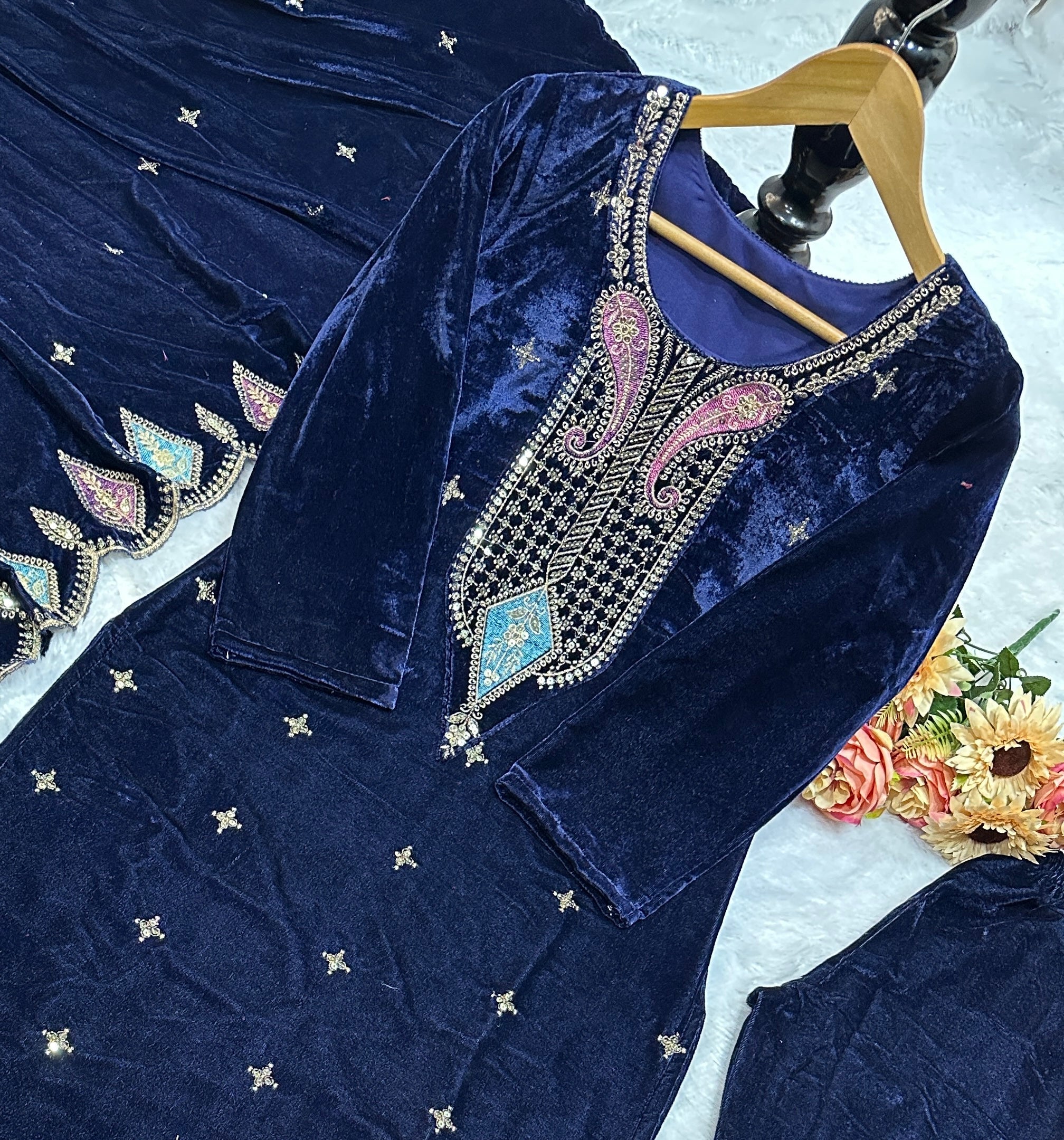 Party Wear Beautiful Top Bottom And Dupatta With Embroidery Work