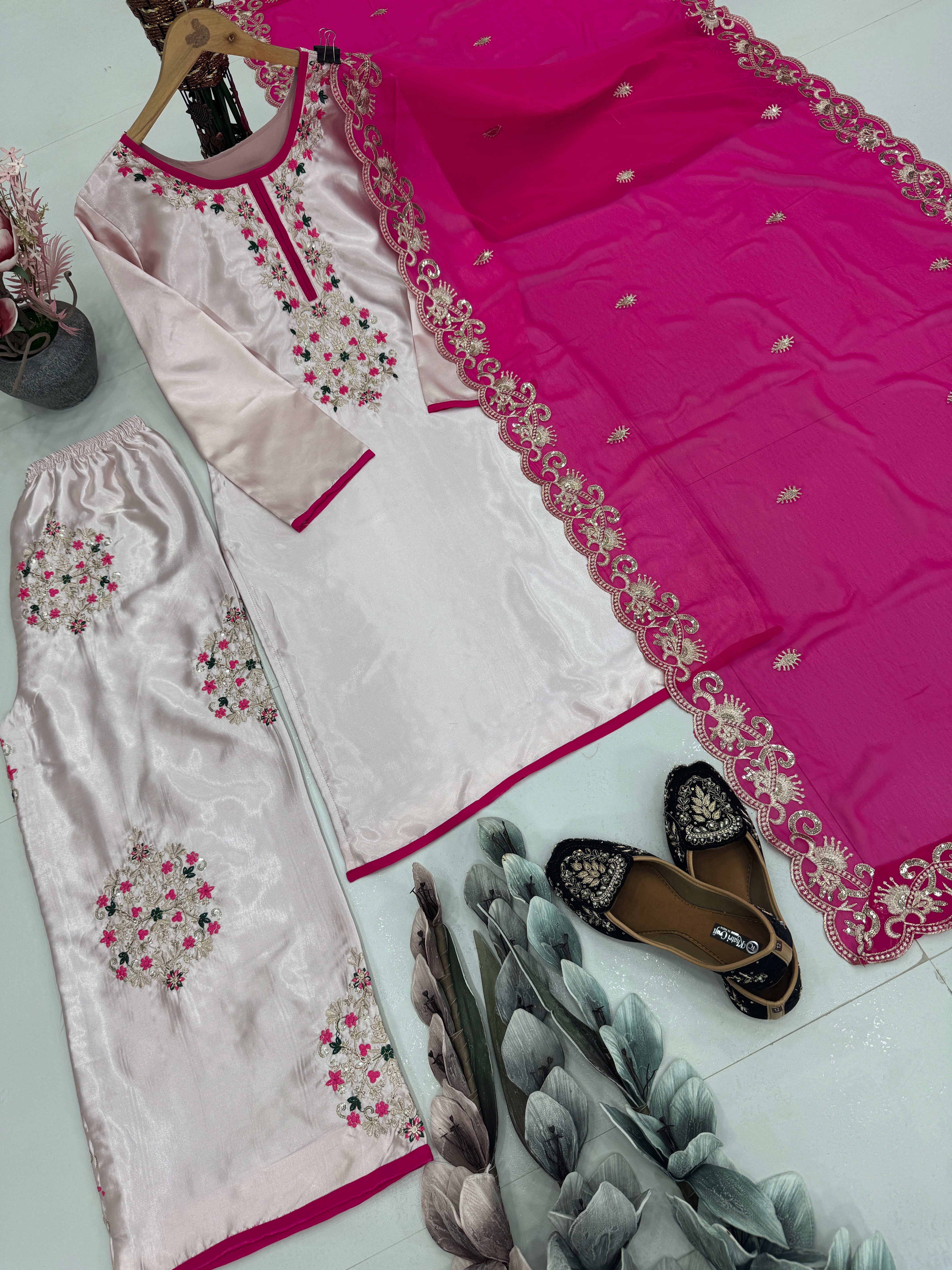 Party Wear Top Plazzo And Dupatta With Sequence Work