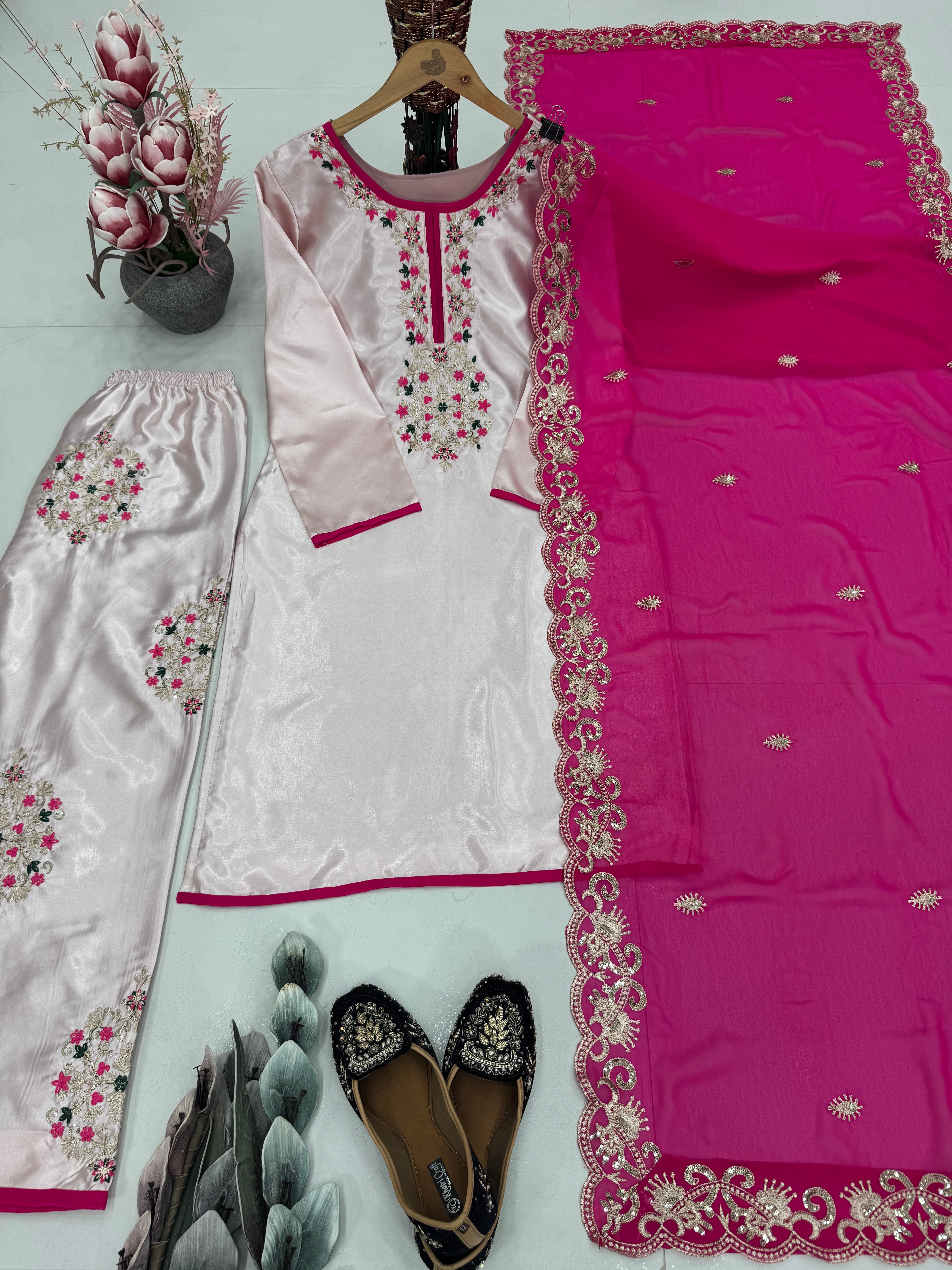 Party Wear Top Plazzo And Dupatta With Sequence Work