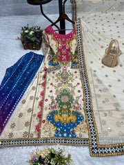 Party Wear Look Top-Bottom And Dupatta With Real Mirror Hand Work