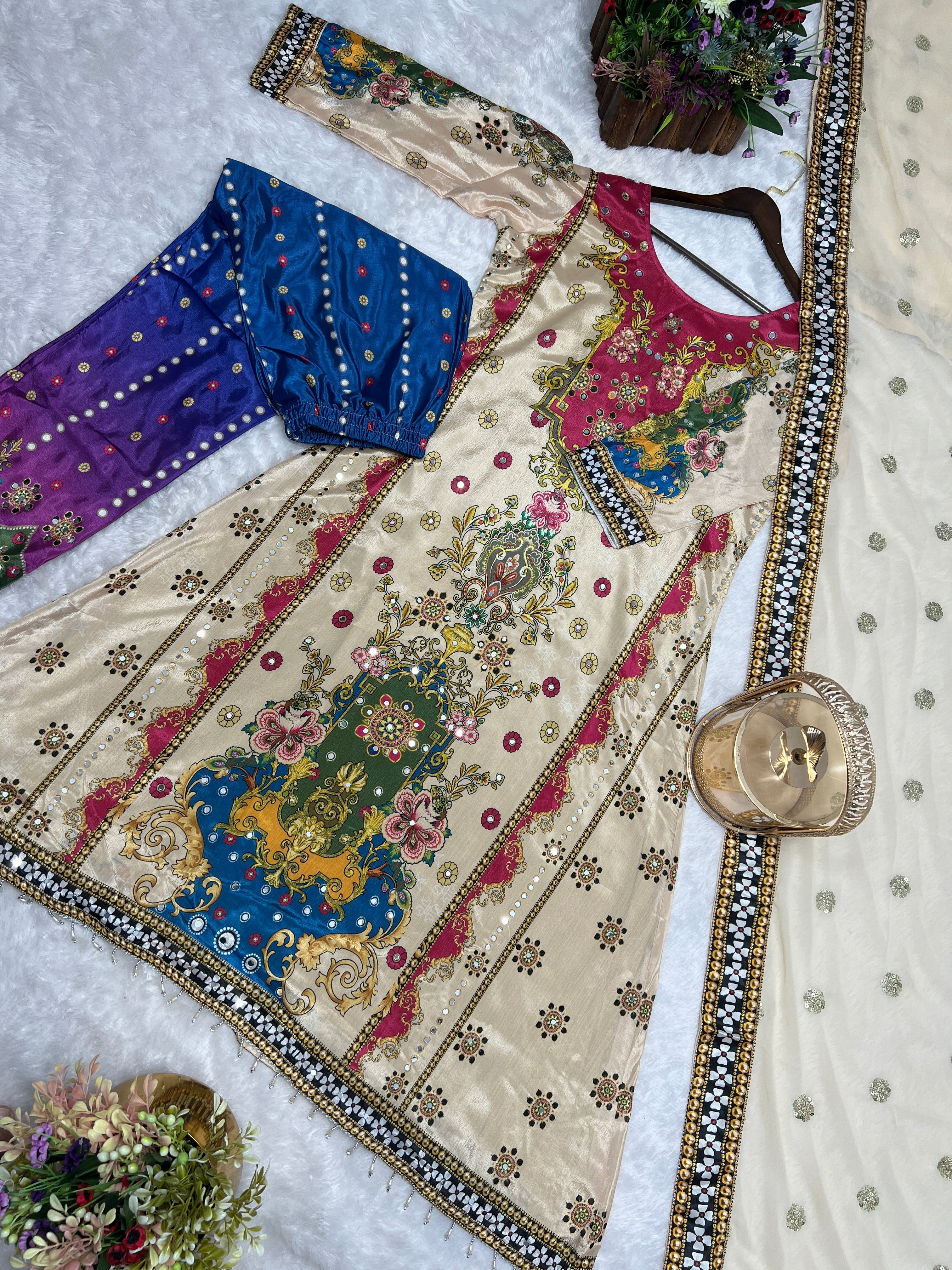 Party Wear Look Top-Bottom And Dupatta With Real Mirror Hand Work