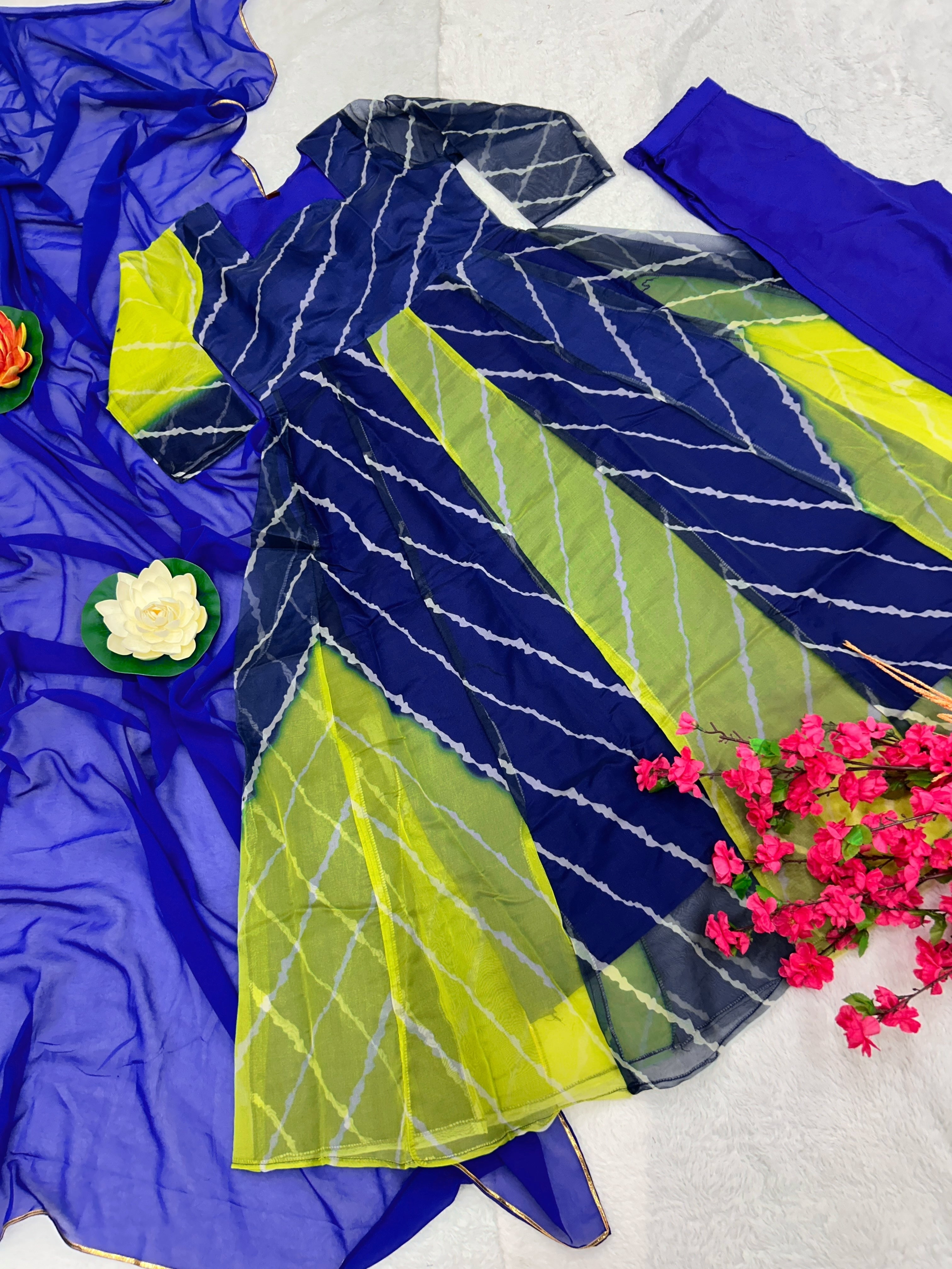 Designer Party Wear Anarkali Gown, Pent And Dupatta