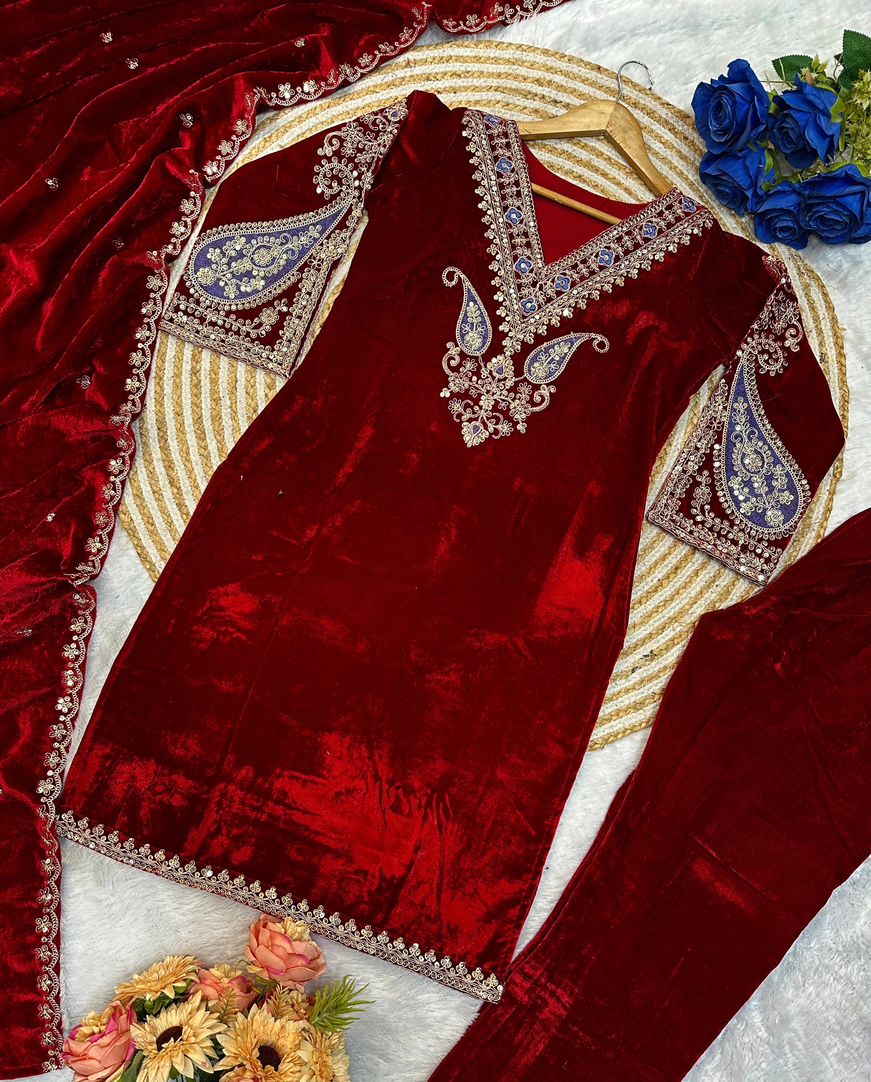 Designer Party Wear Top Bottom And Dupatta With Embroidery Work