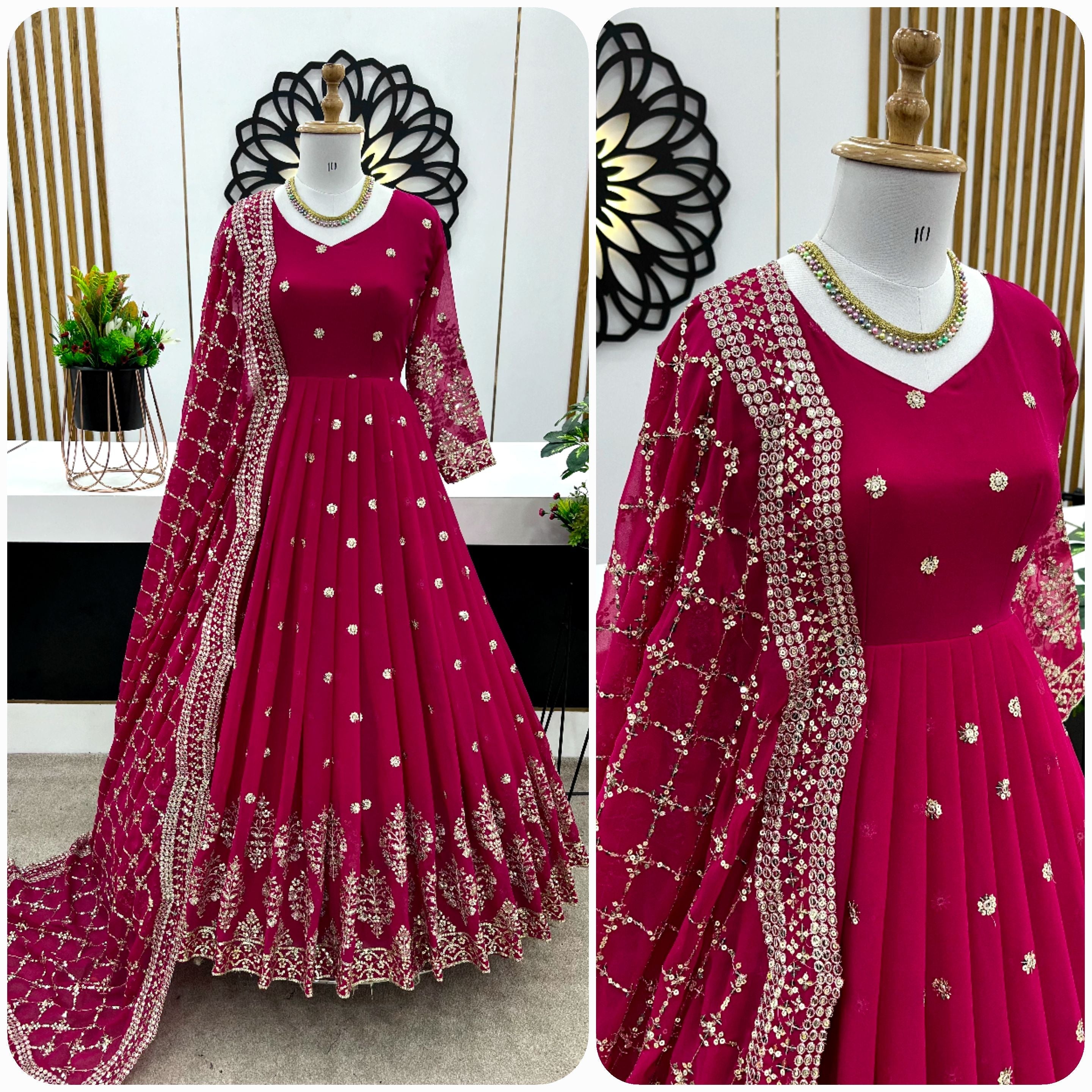 Designer Party Wear Look Full Heavy Embroidery Sequence Work Gown With Fully Stitched And Dupatta