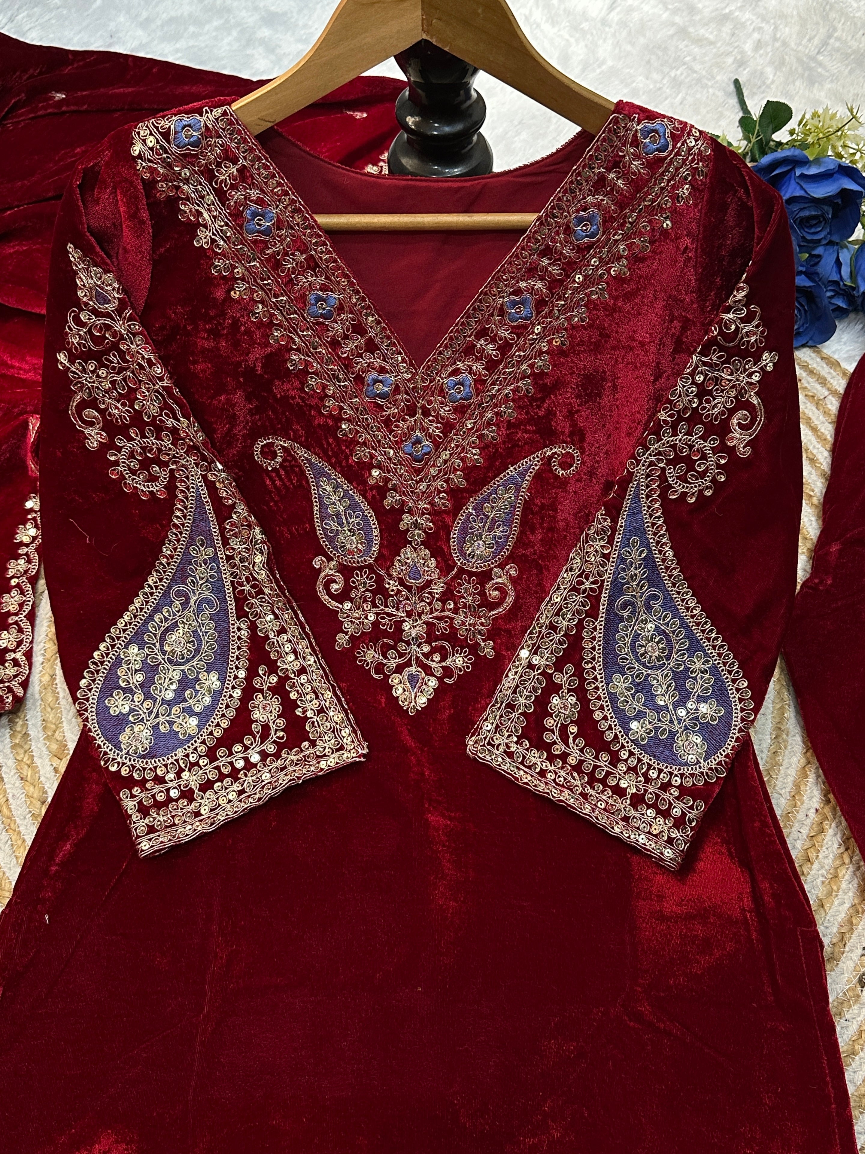 Designer Party Wear Top Bottom And Dupatta With Embroidery Work