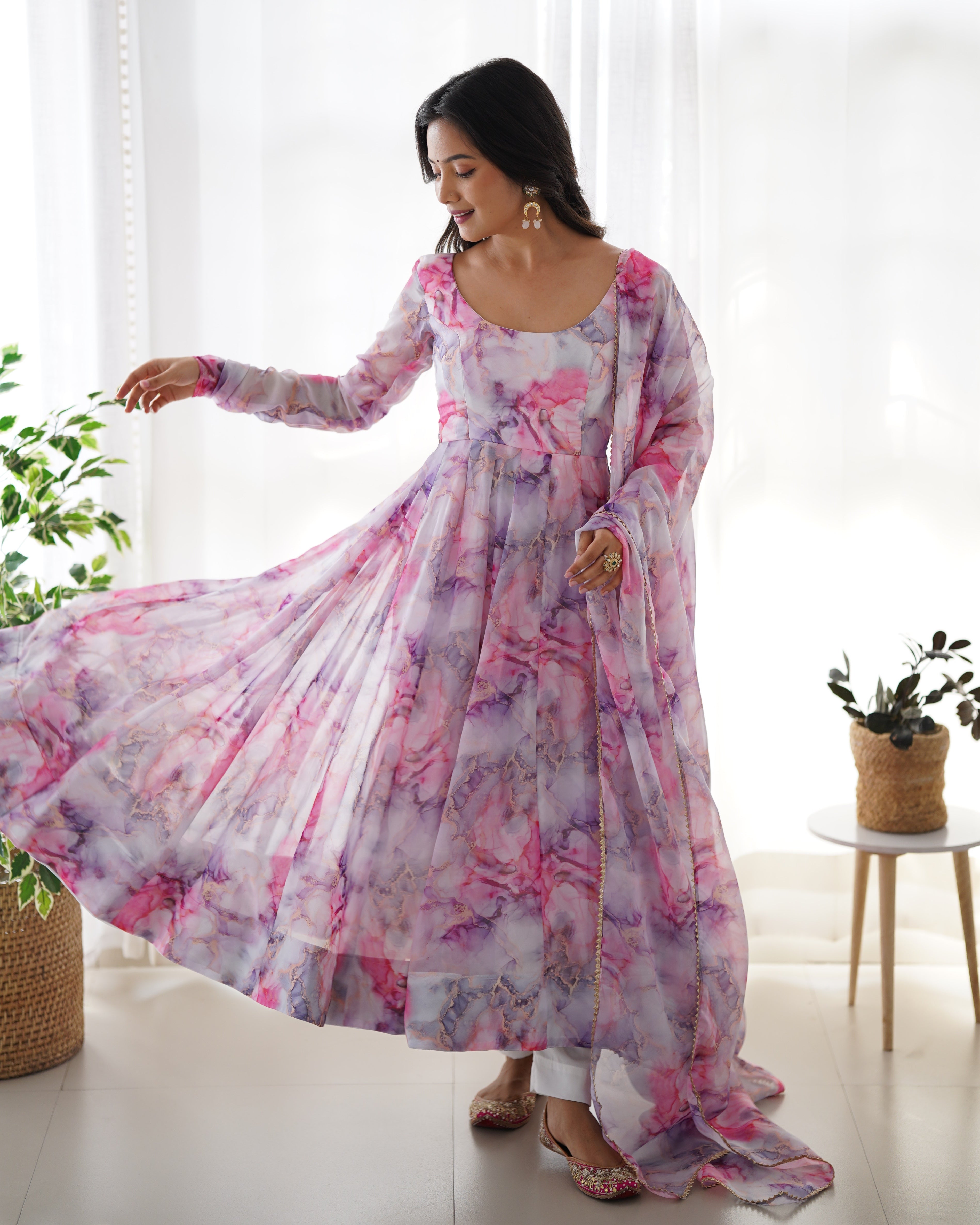 Beautiful Party Wear Anarkali Gown And Pent With Dupatta
