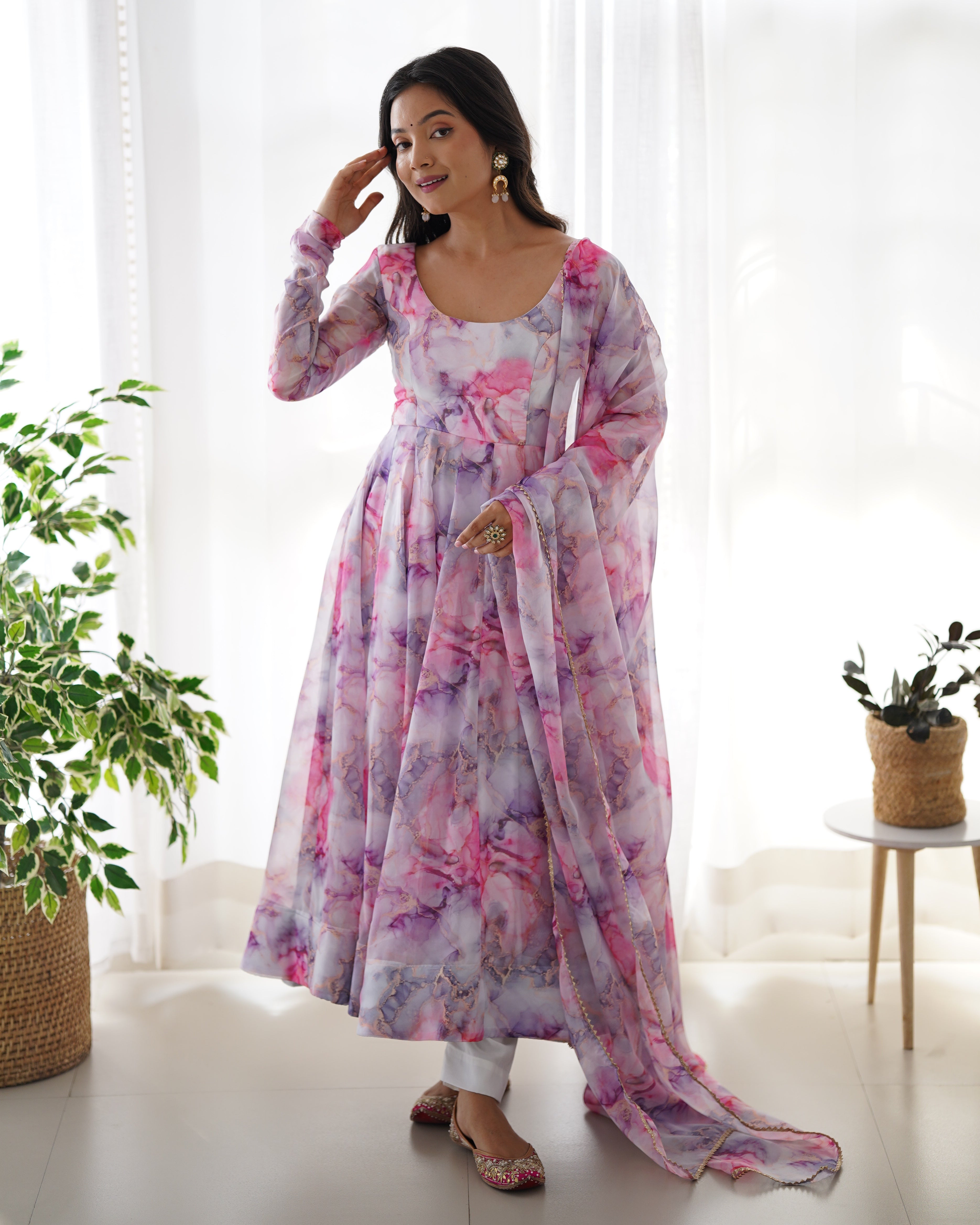 Beautiful Party Wear Anarkali Gown And Pent With Dupatta
