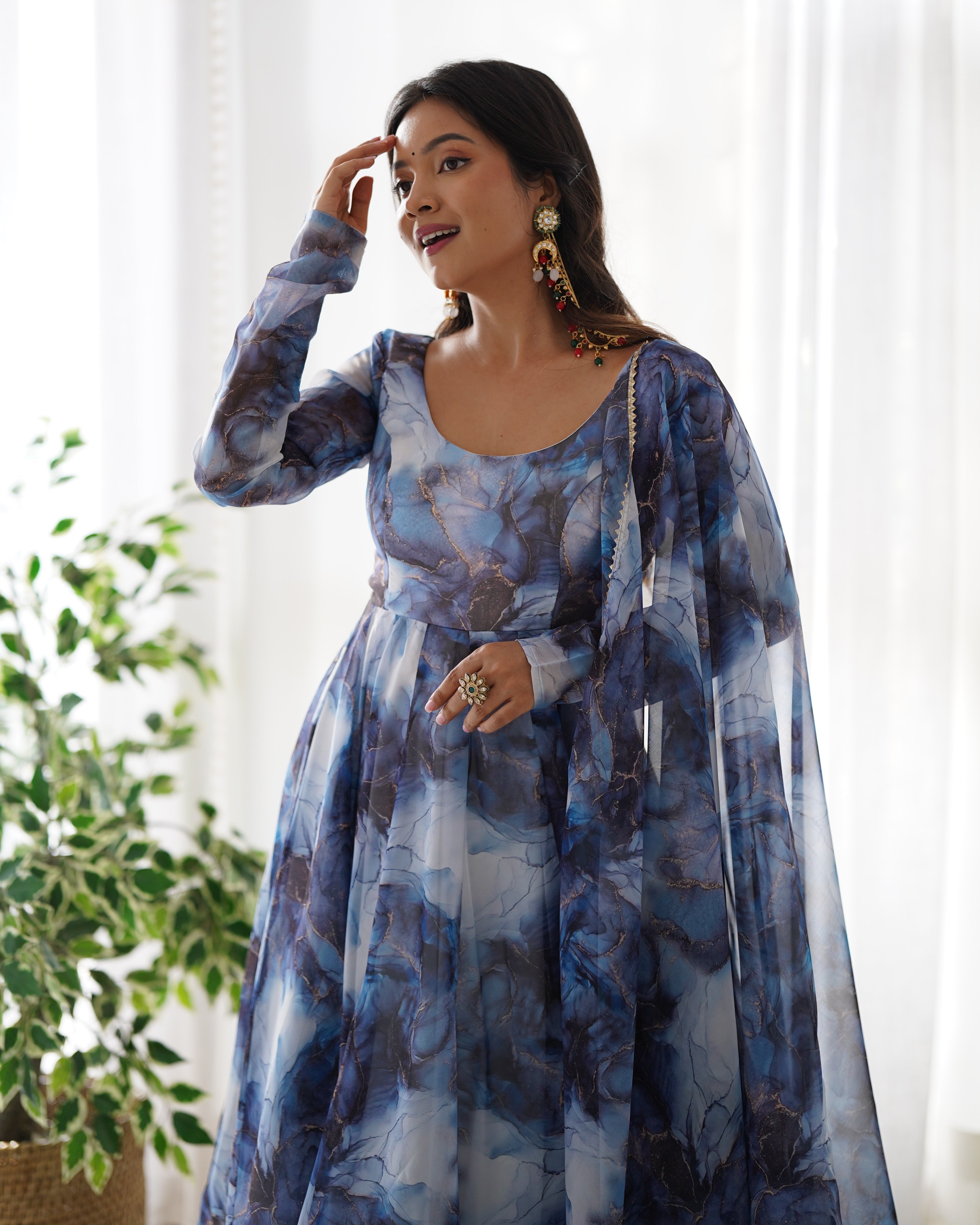 Party Wear Beautiful Anarkali Gown, Pent And Dupatta